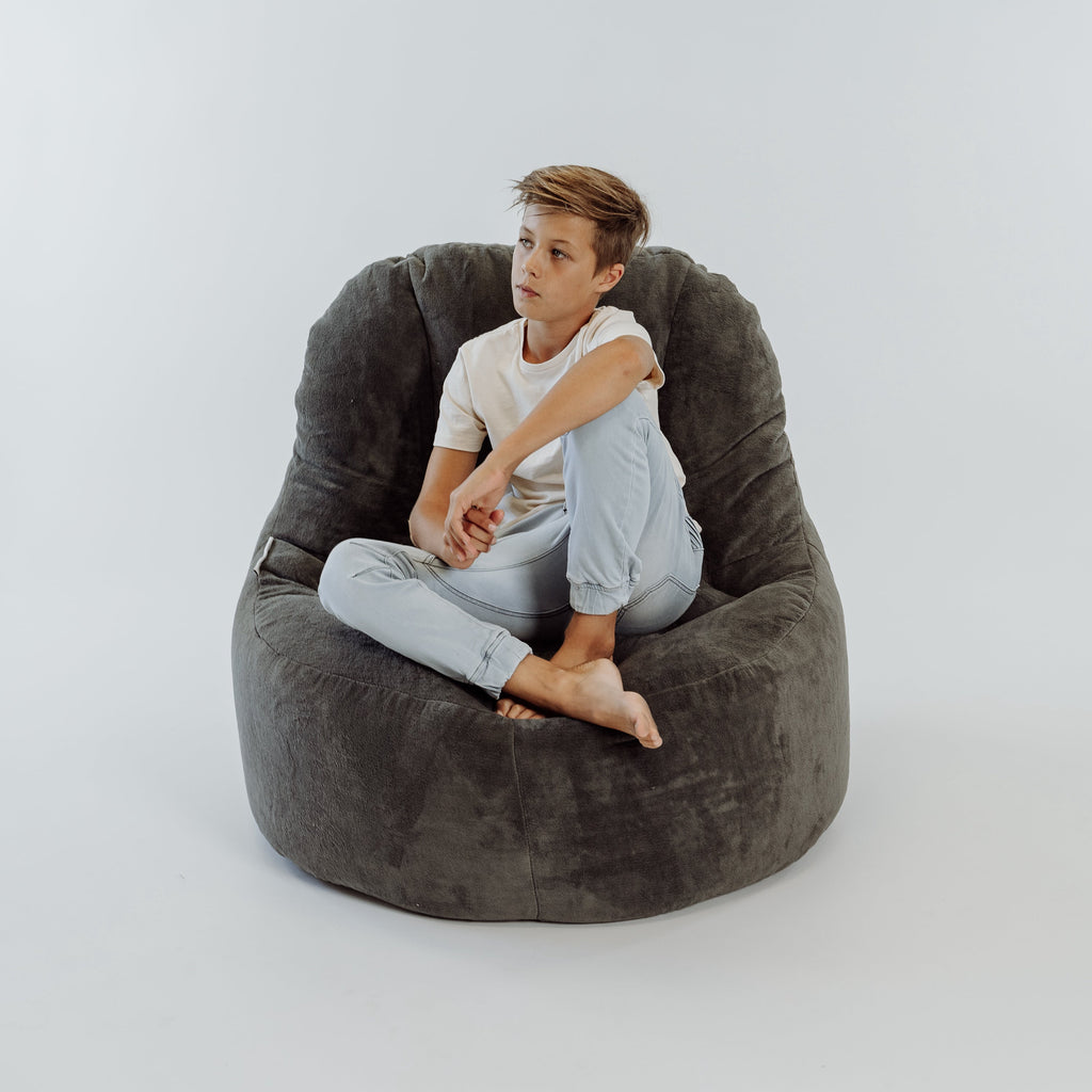 Charcoal Plush Faux Fur Bean Bag Chair Cover - Relax in Style