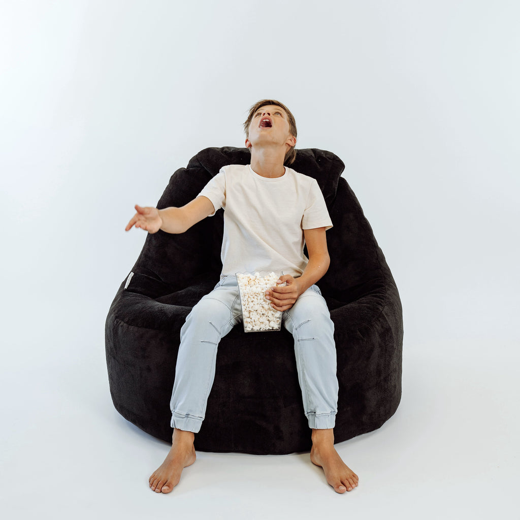 Luxurious Plush Black Bean Bag Lounger Chair Cover - Comfortable & Stylish