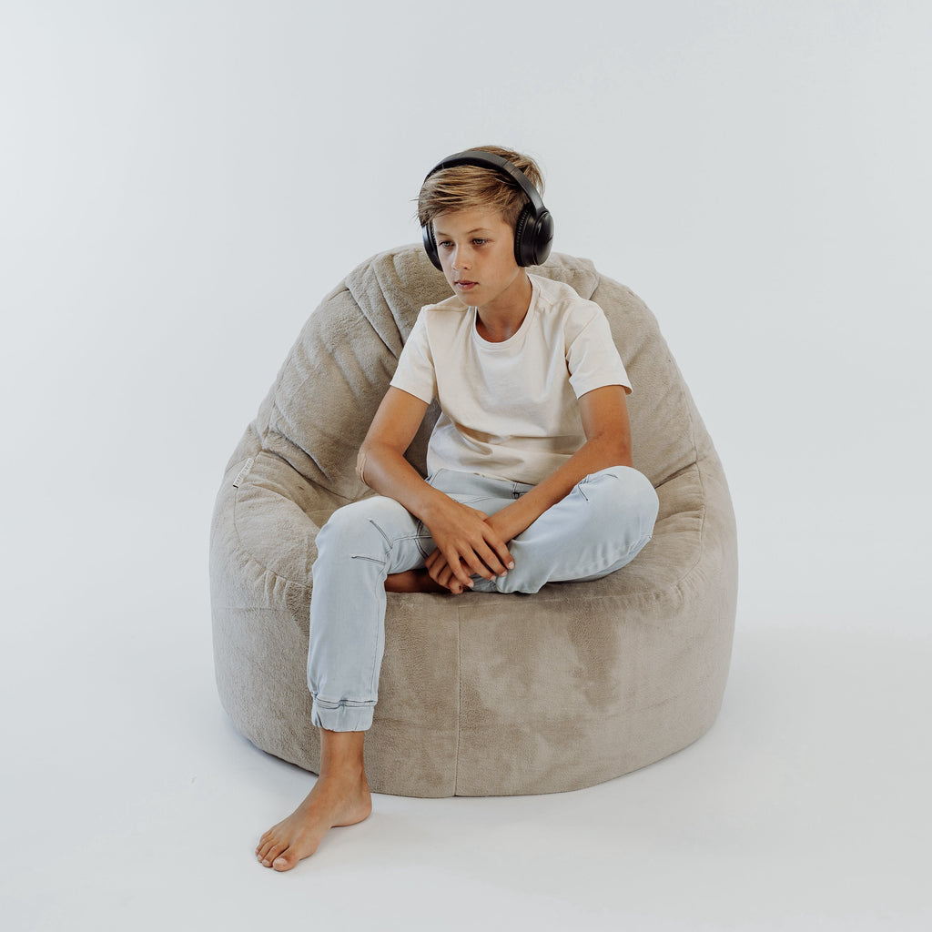 Champagne Latte Plush Faux Fur Bean Bag Lounger Chair Cover
