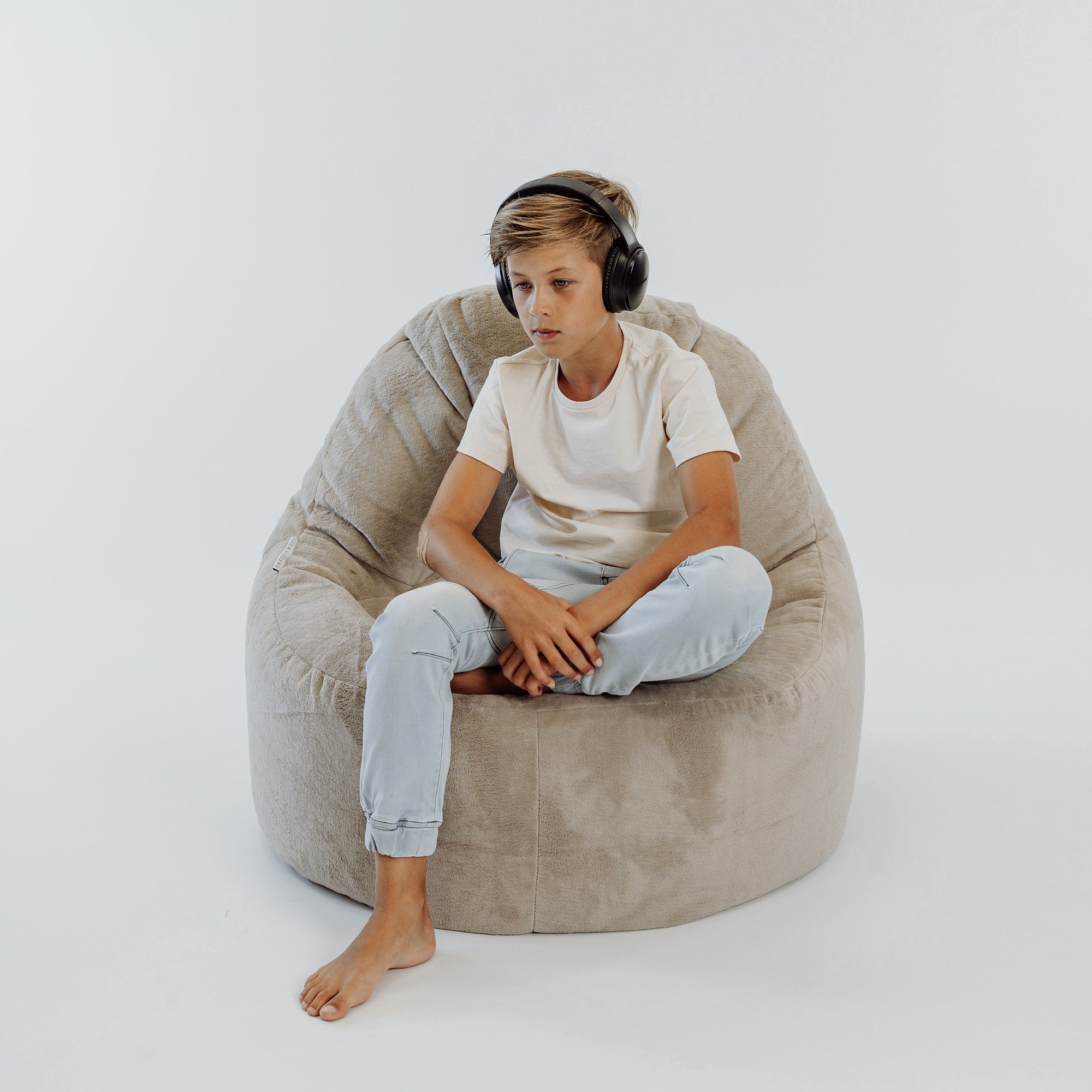 Champagne Latte Plush Faux Fur Bean Bag Lounger Chair Cover