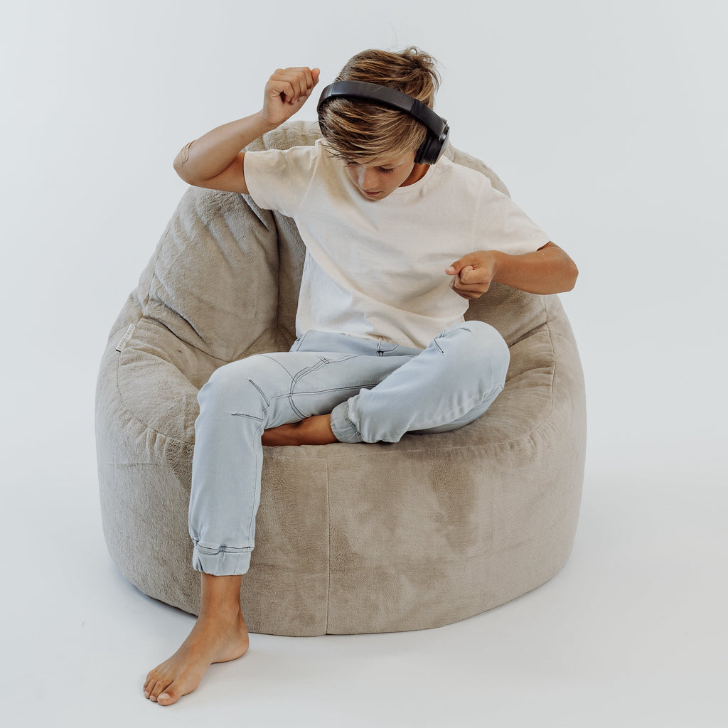 Champagne Latte Plush Faux Fur Bean Bag Lounger Chair Cover