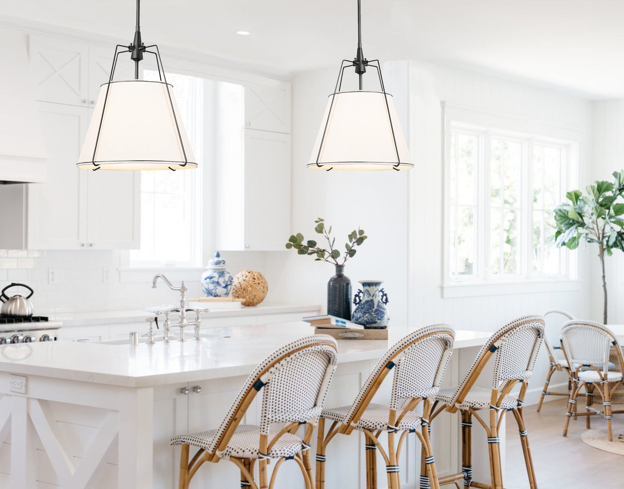 Jessie Pendant Light - Elegant White Shade with Black Hardware