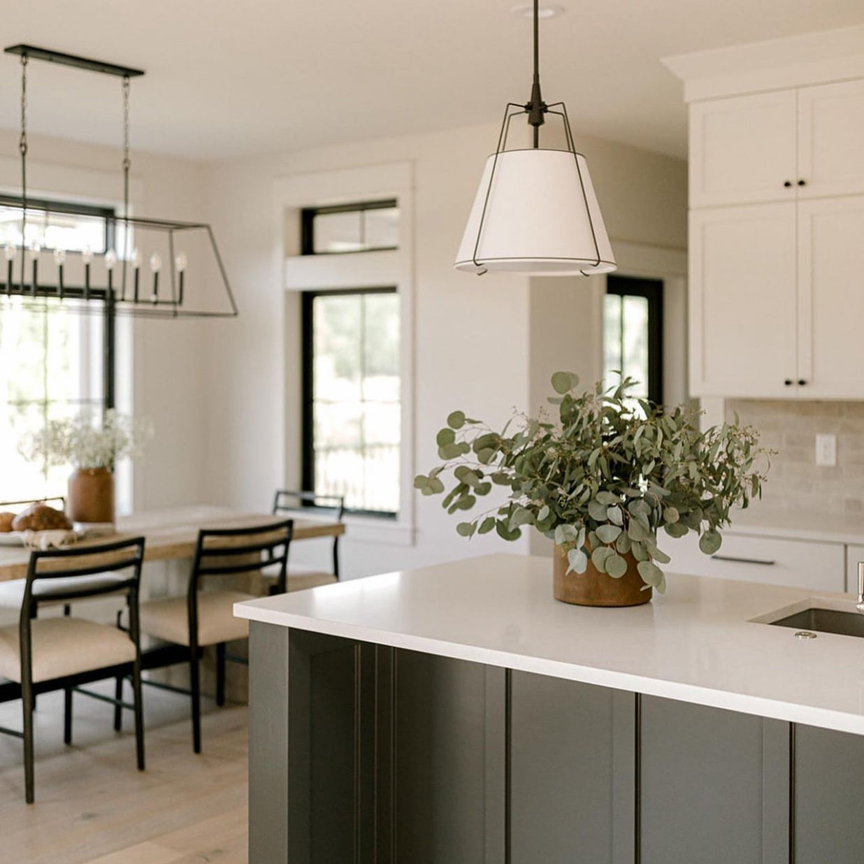Jessie Pendant Light - Elegant White Shade with Black Hardware