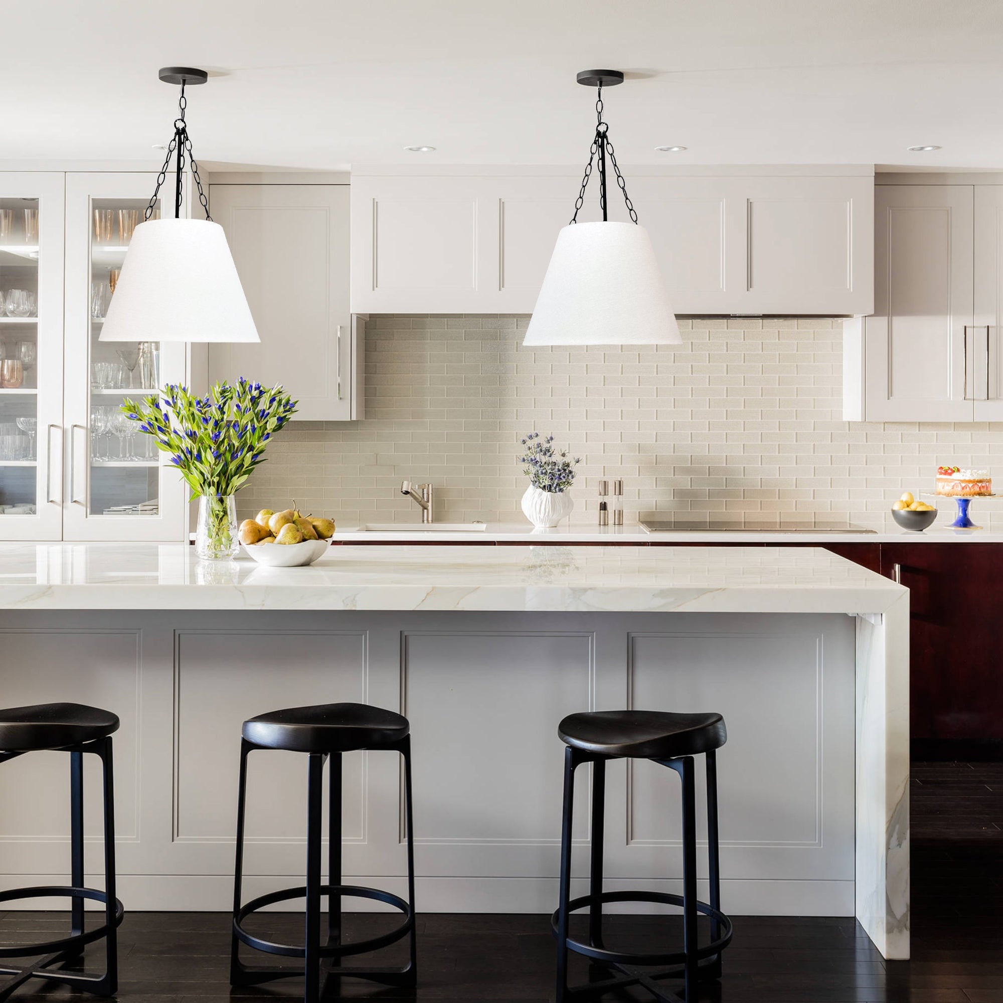 Chloe Pendant Light - Elegant White Shade with Black Details