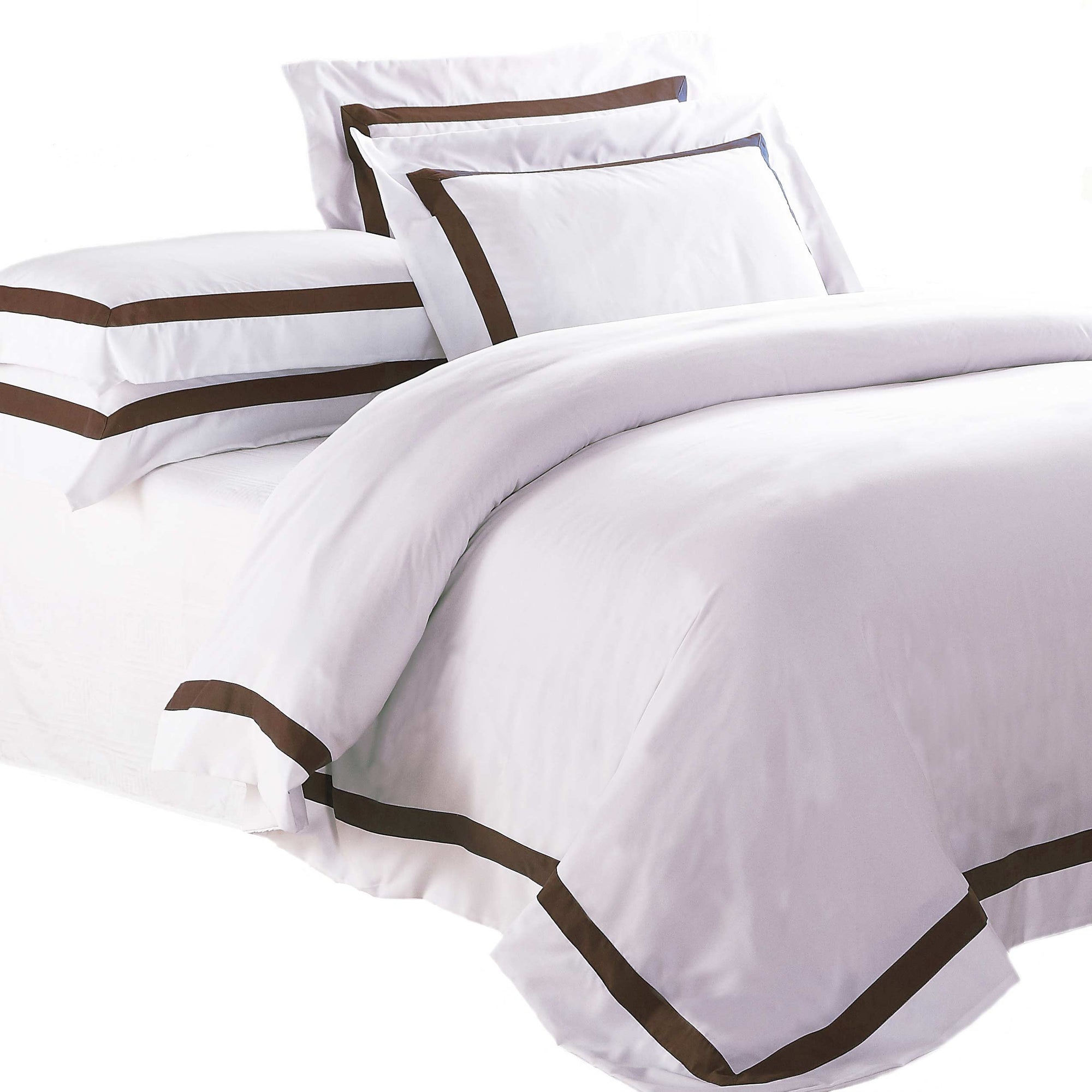 Ava Collection Luxurious White European Pillowcase Set with Brown Trim
