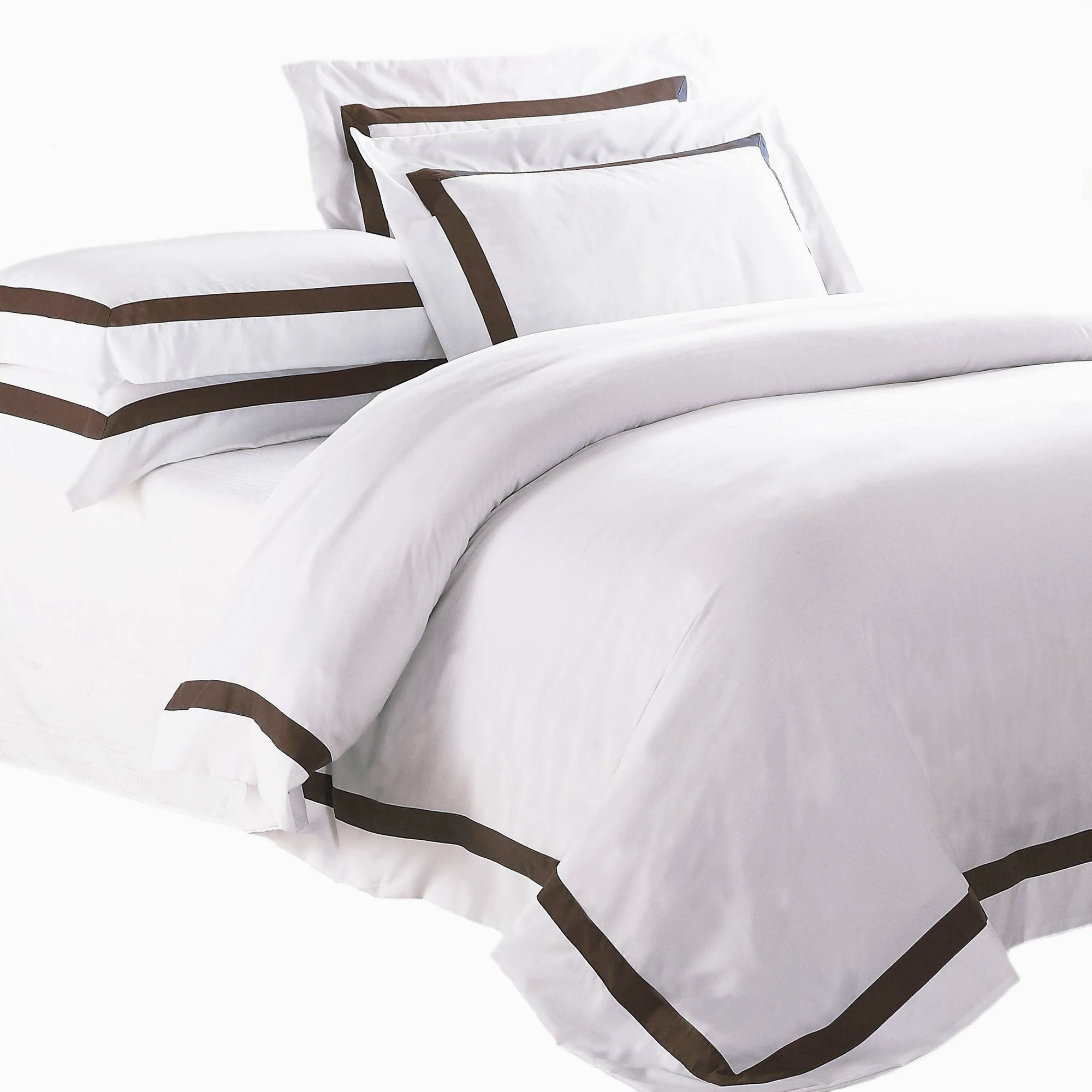 Ava Collection White Quilt Cover Set with Elegant Brown Trim