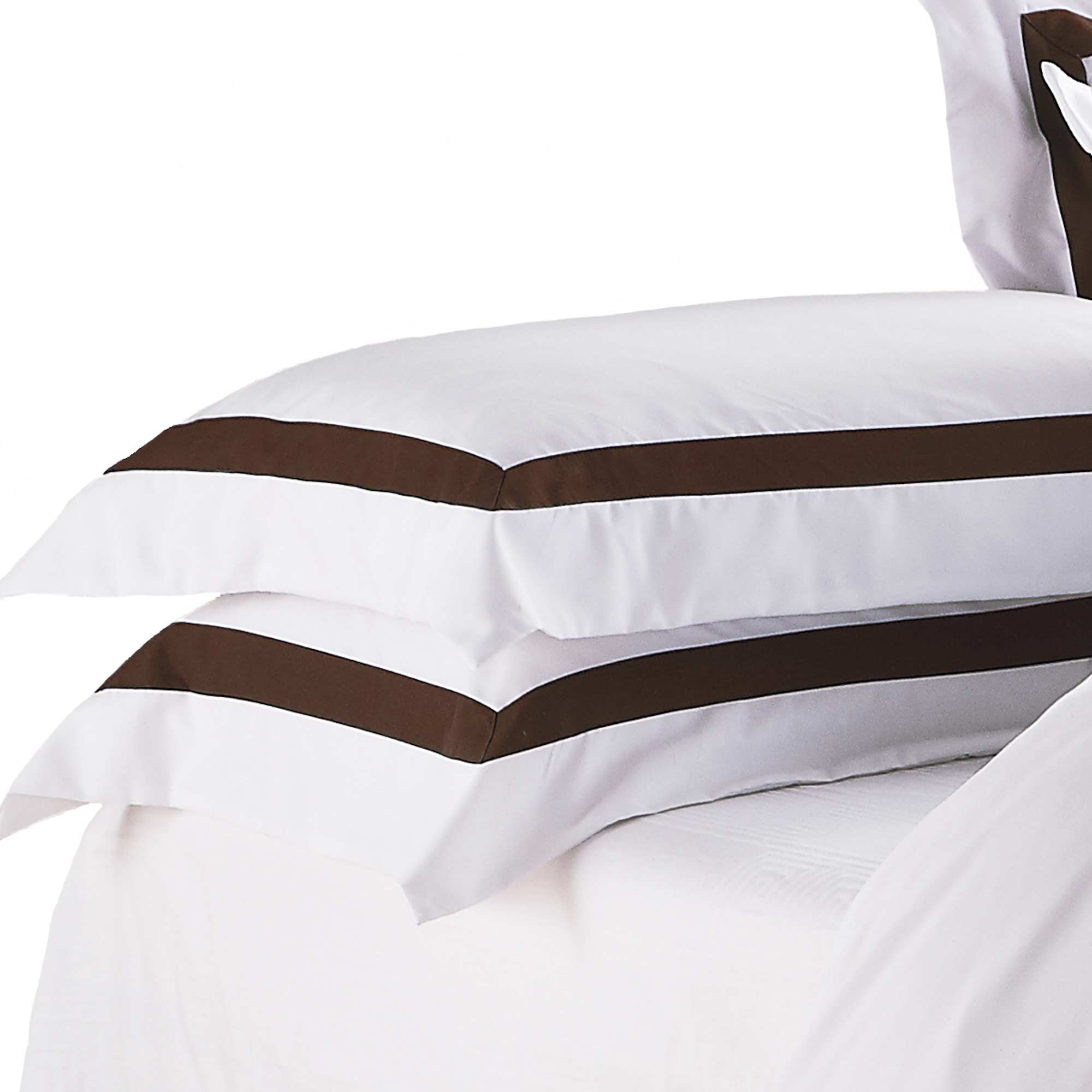 Ava Collection White Quilt Cover Set with Elegant Brown Trim