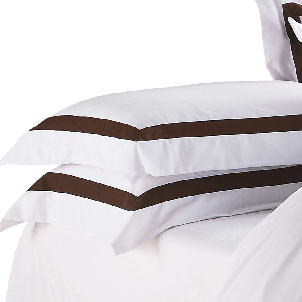 Ava Collection White Pillowcases with Elegant Brown Trim - Set of 2
