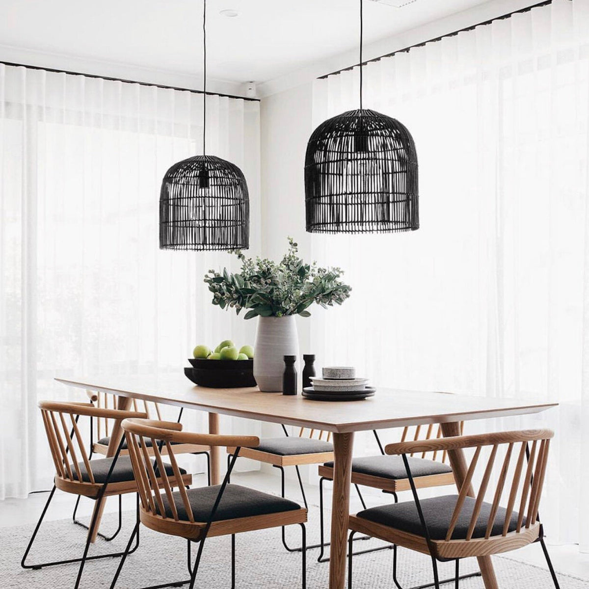 Siena Rattan Cane Wicker Pendant Light - Black