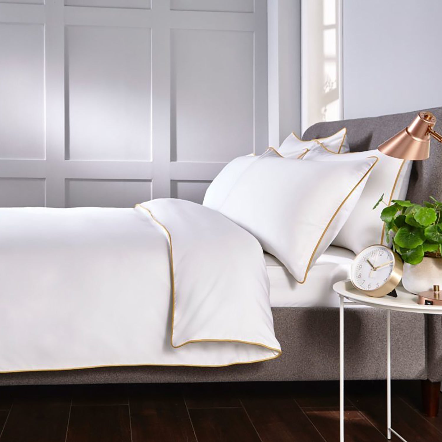 Luxurious White Quilt Cover Set with Gold Piping | Plaza Collection