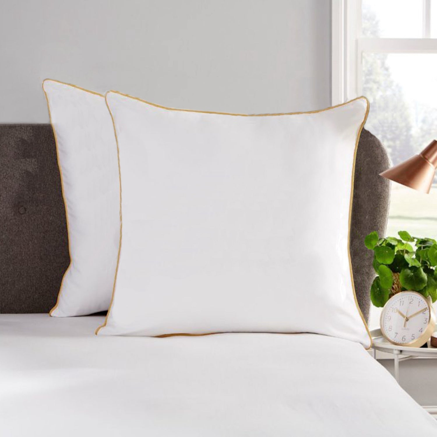 Ivory & Deene Plaza Collection White Pillowcase Set with Gold Piping