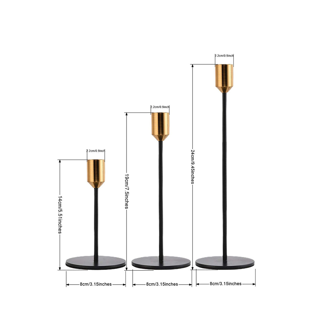 Elegant 3-Piece Candlestick Set in Black and Brass
