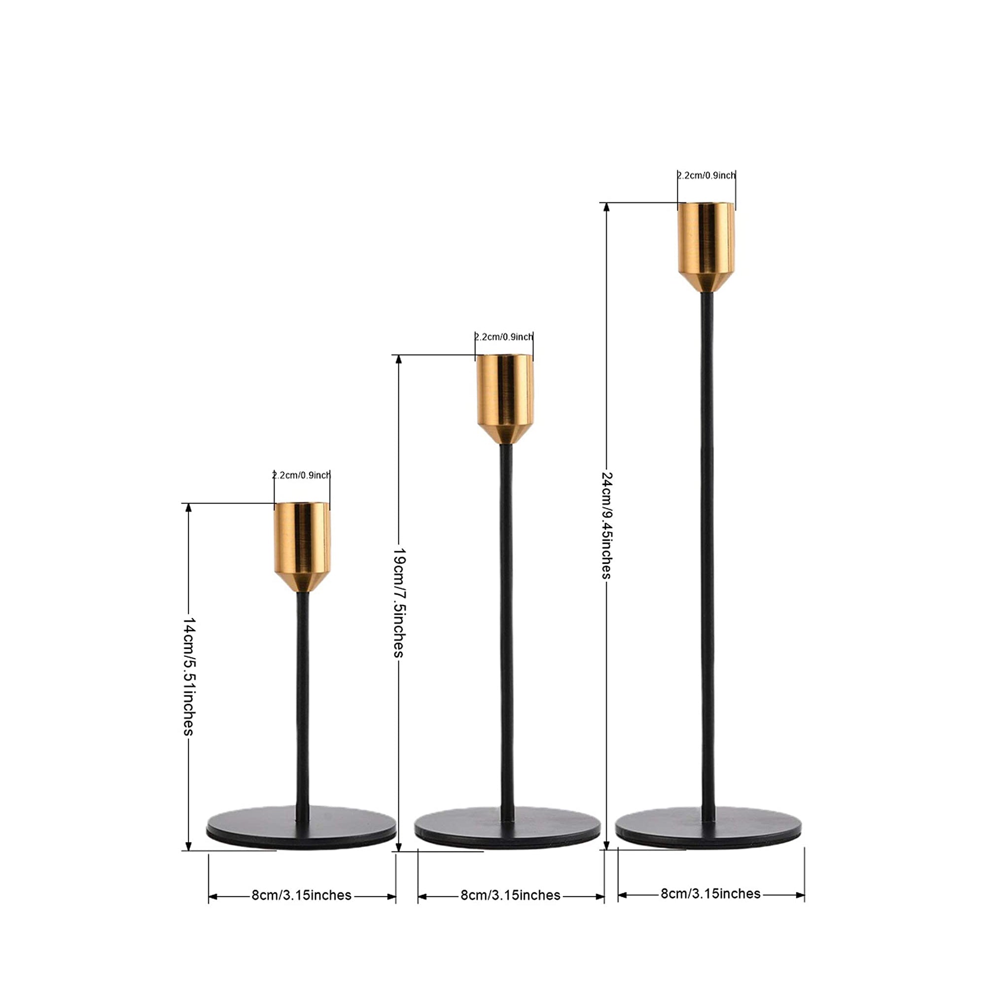 Elegant 3-Piece Candlestick Set in Black and Brass