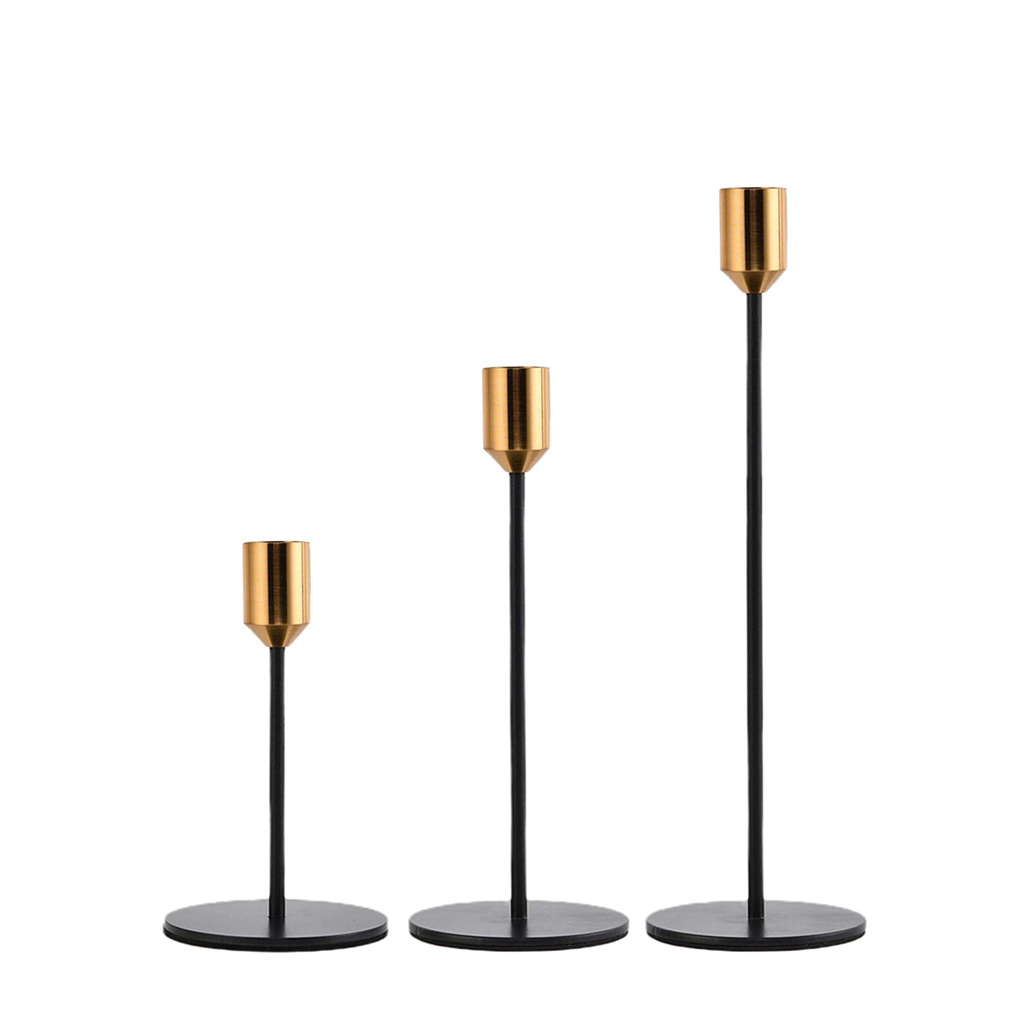 Elegant 3-Piece Candlestick Set in Black and Brass