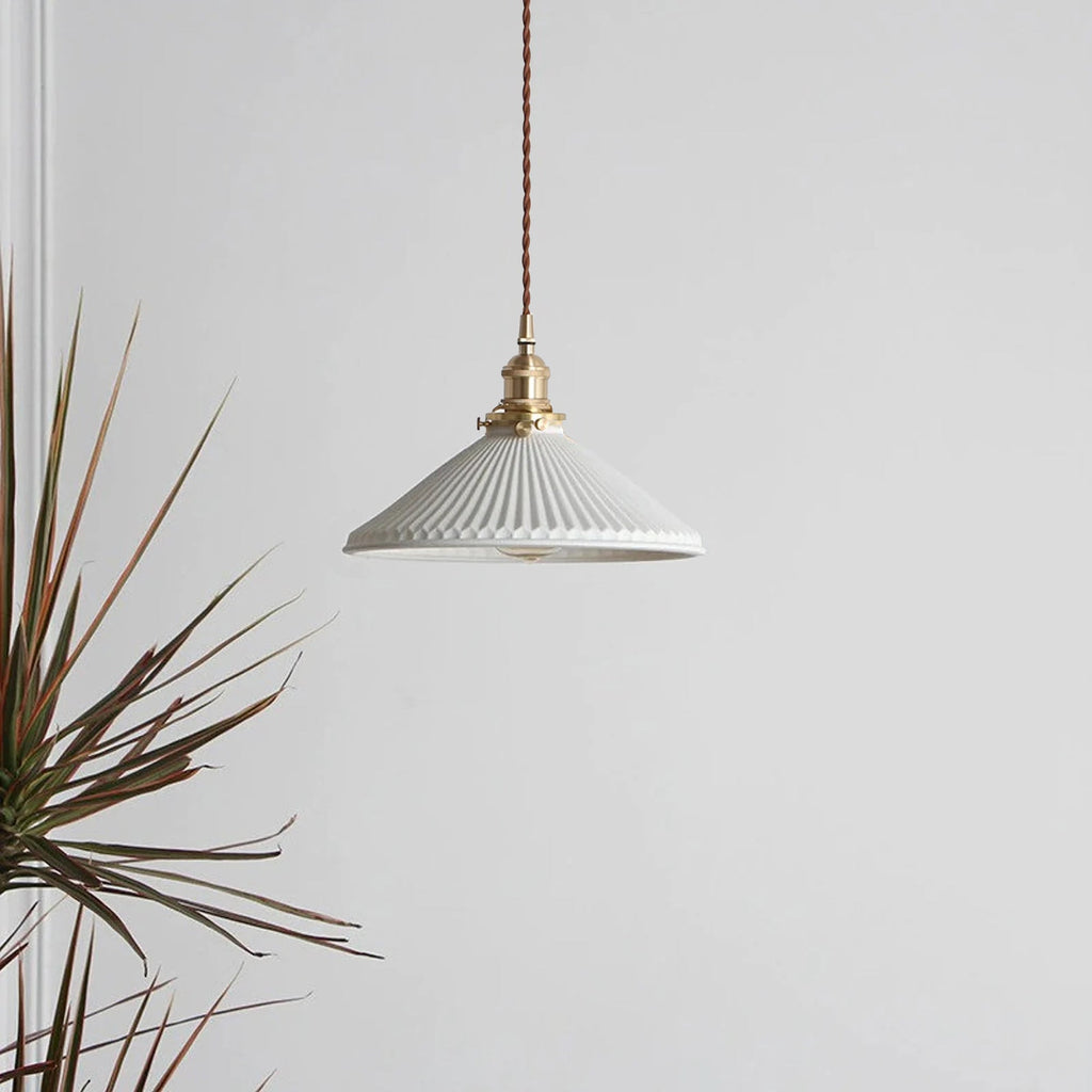 Hollie Ceramic Pleated Pendant Light - Vintage Industrial Style