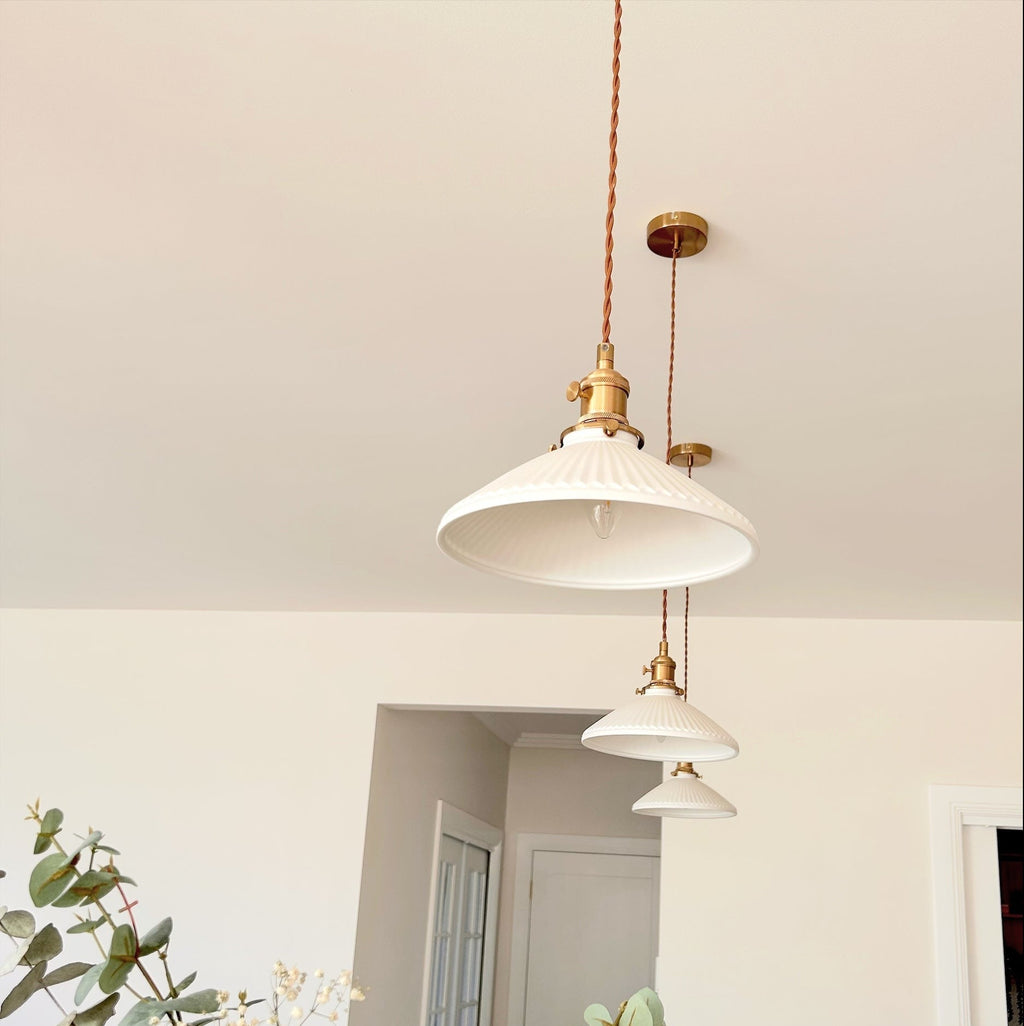 Hollie Ceramic Pleated Pendant Light - Vintage Industrial Style