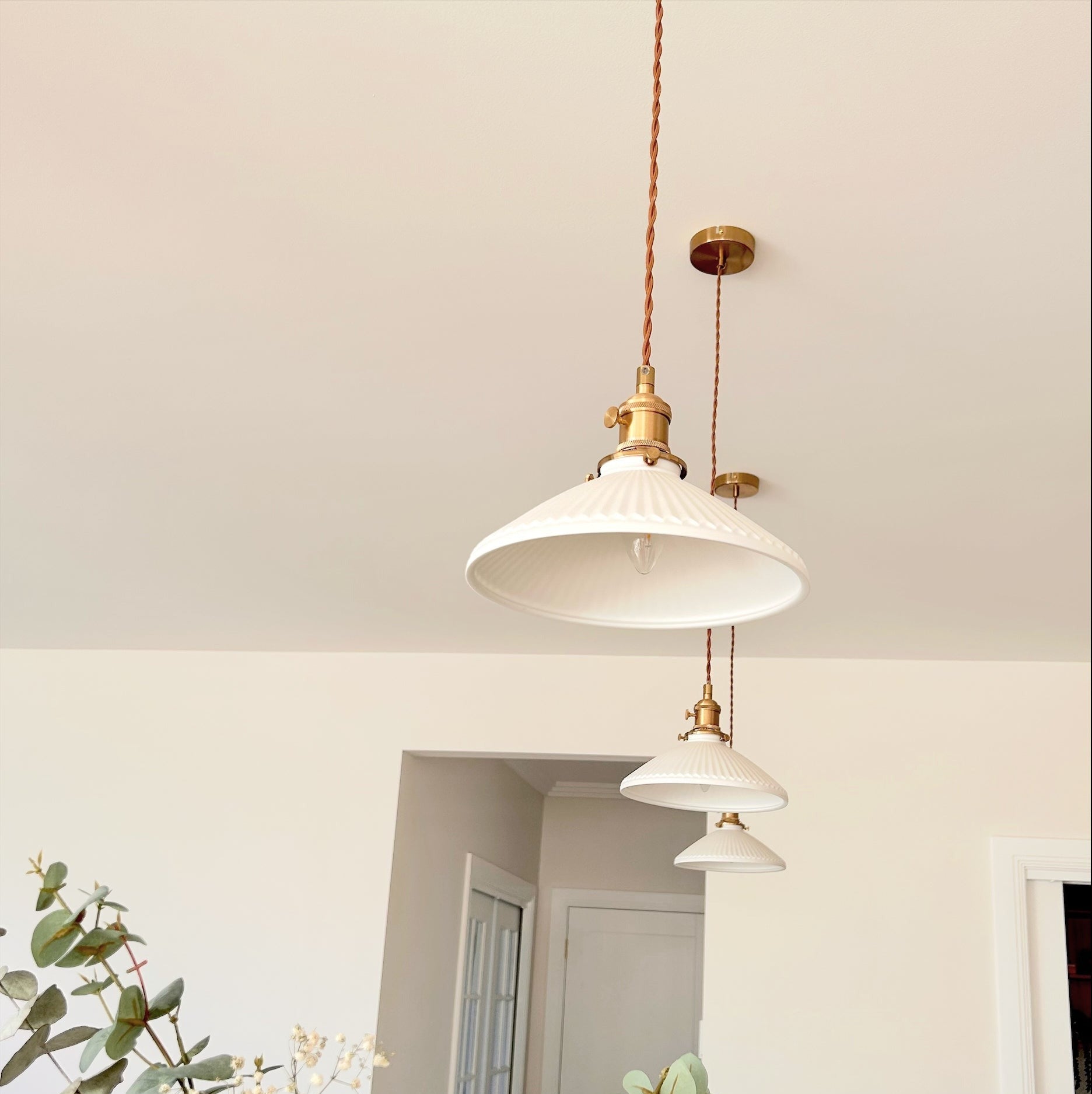 Hollie Ceramic Pleated Pendant Light - Vintage Industrial Style