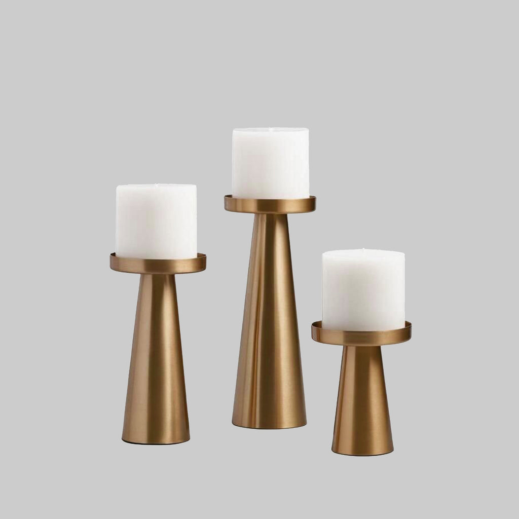 Stylish Brushed Brass Candle Holders - Set of 3 for Home Decor