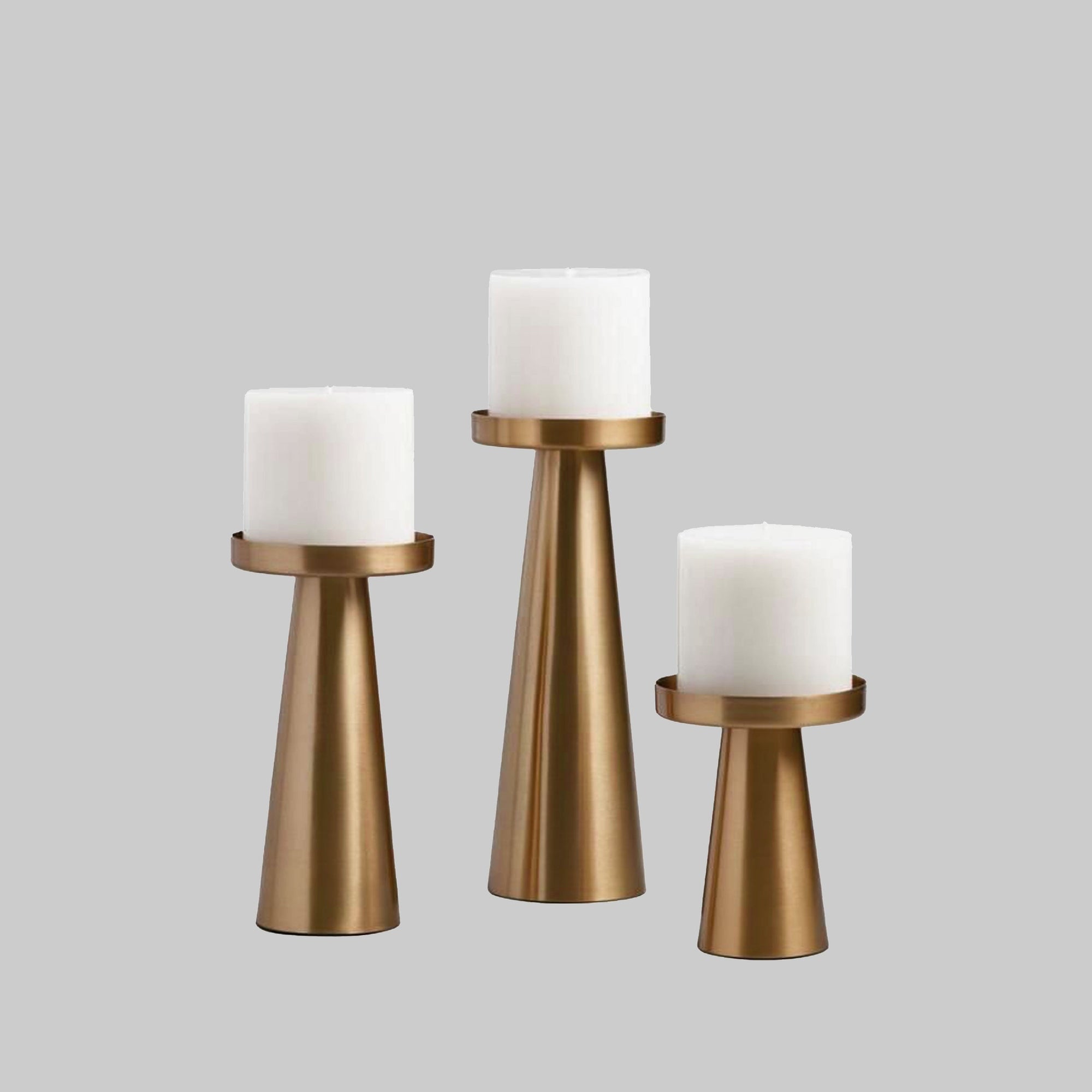 Stylish Brushed Brass Candle Holders - Set of 3 for Home Decor