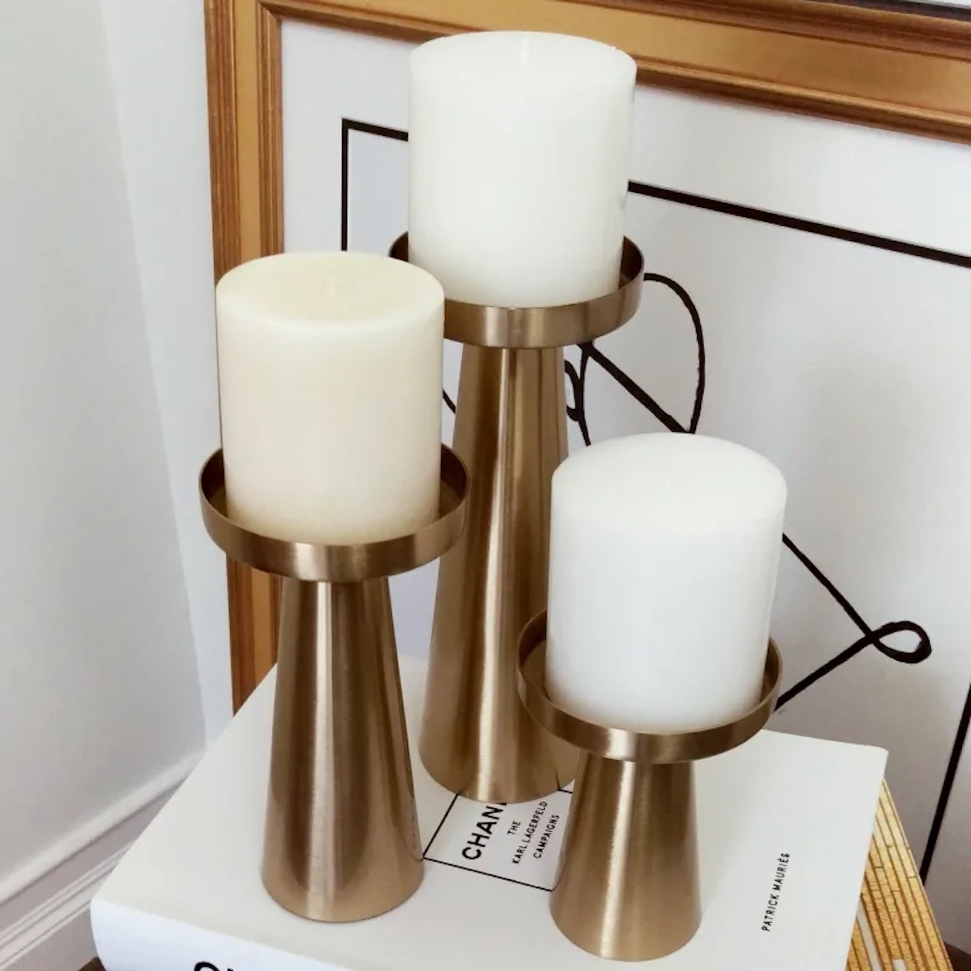 Stylish Brushed Brass Candle Holders - Set of 3 for Home Decor