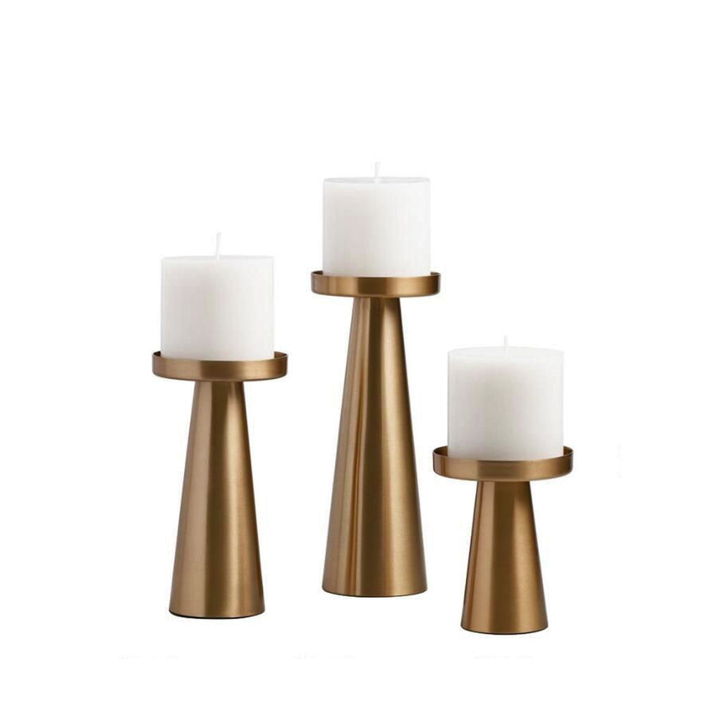 Stylish Brushed Brass Candle Holders - Set of 3 for Home Decor