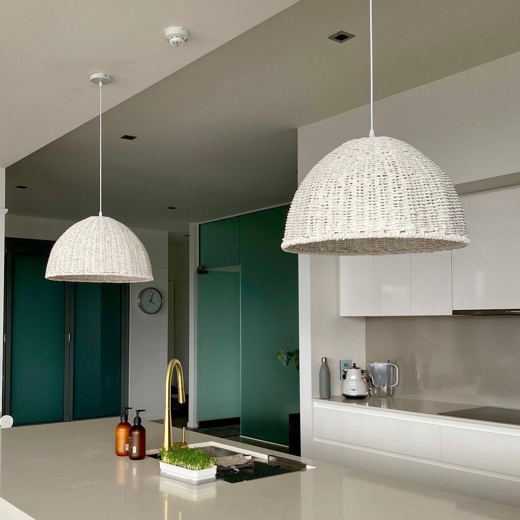 Villa Dome Rope Pendant Light - Whitewash