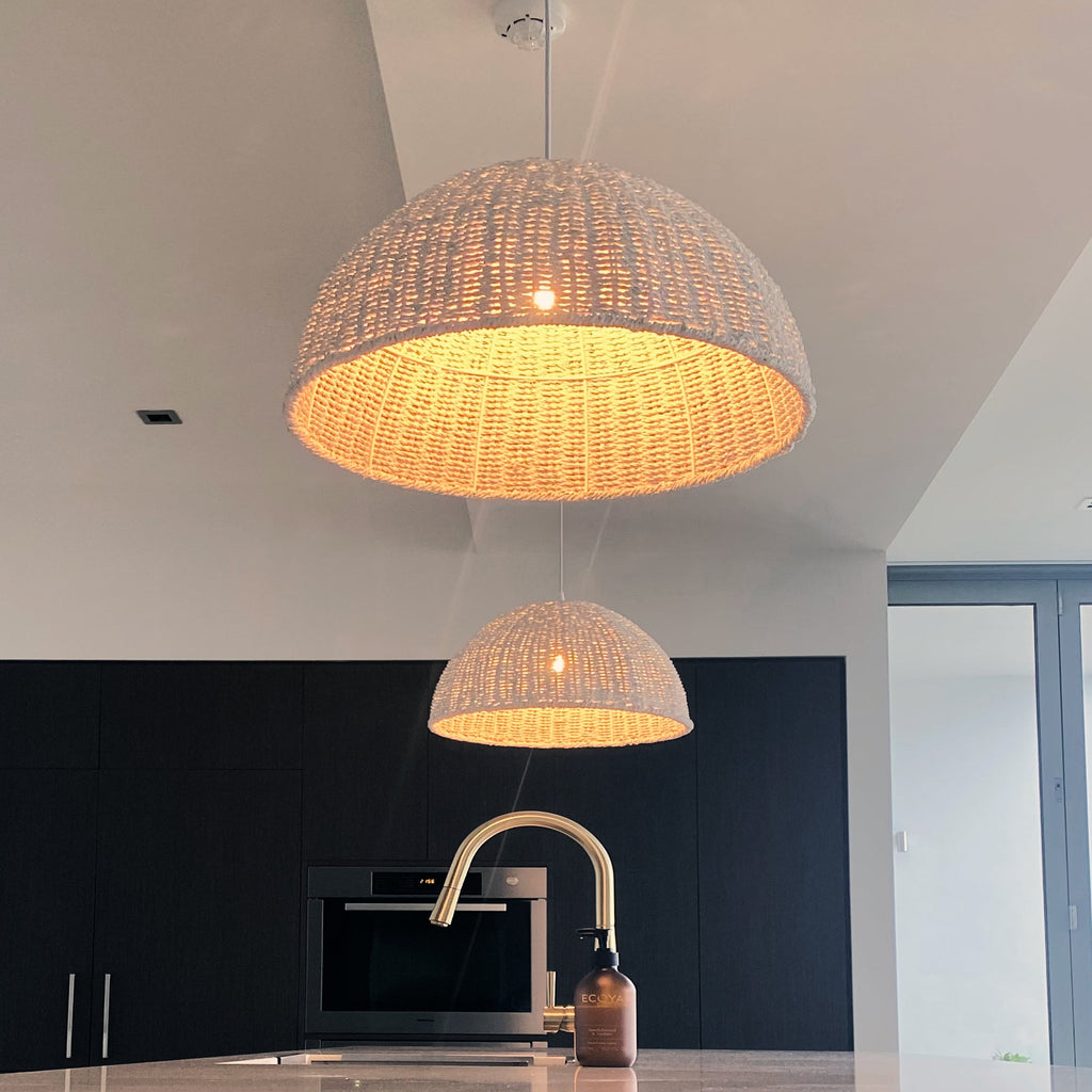 Villa Dome Rope Pendant Light - Whitewash