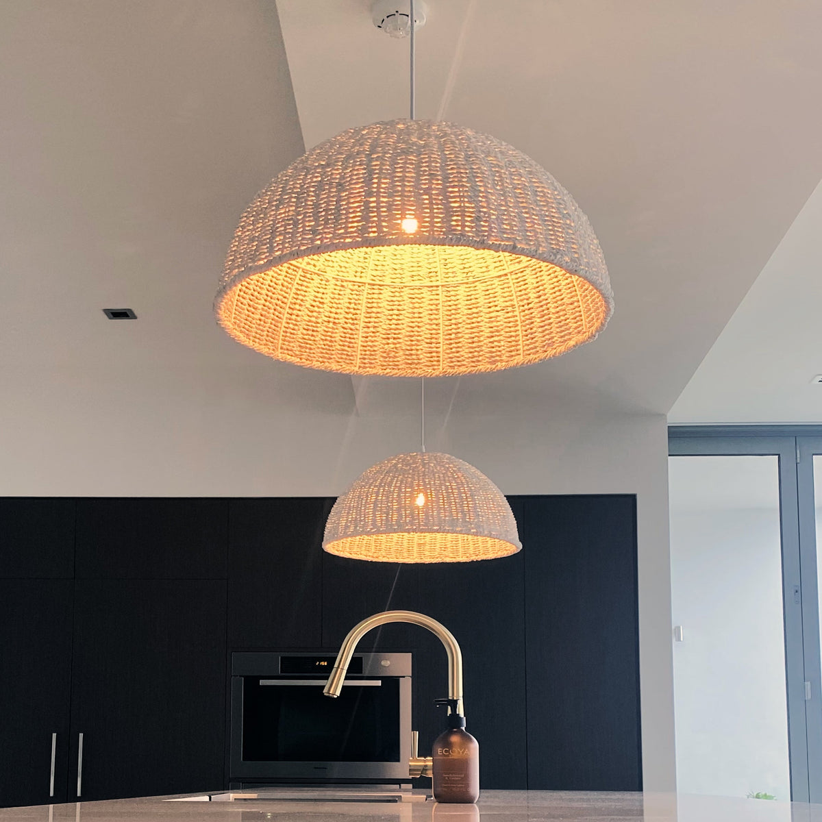 Villa Dome Rope Pendant Light - Whitewash