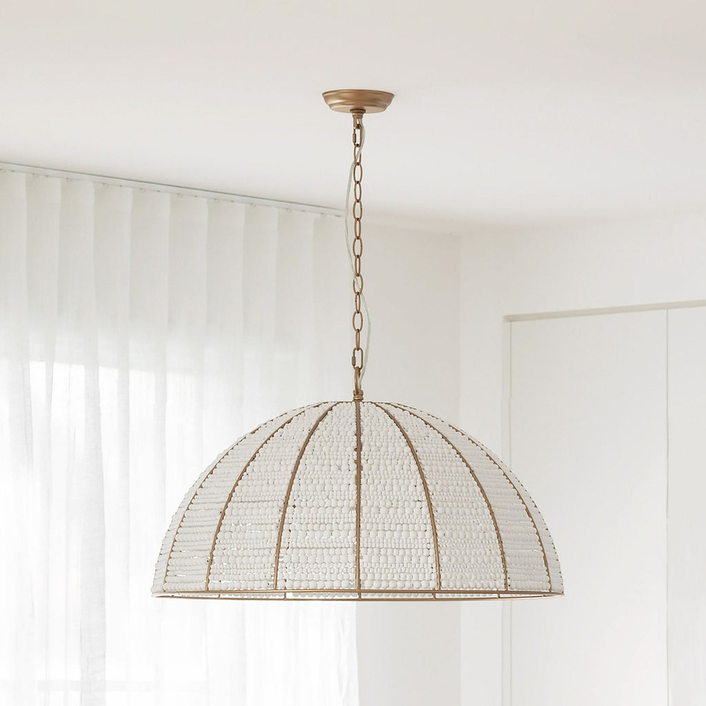 Estelle Gold & White Beaded Dome Pendant Light - Elegant Illumination
