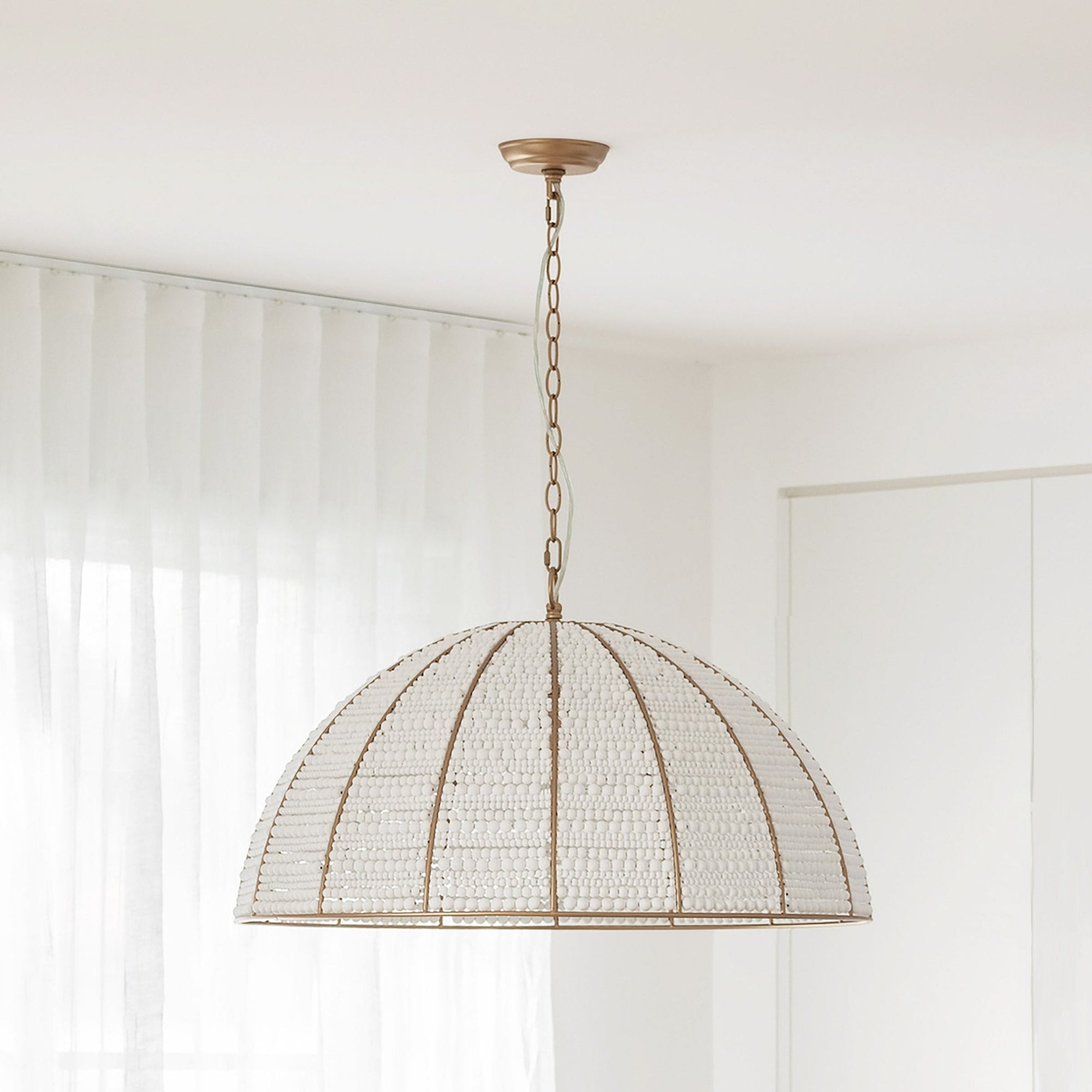 Estelle Gold & White Beaded Dome Pendant Light - Elegant Illumination