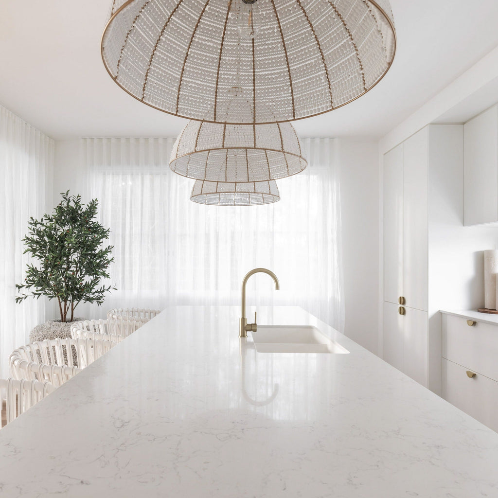 Estelle Gold & White Beaded Dome Pendant Light - Elegant Illumination