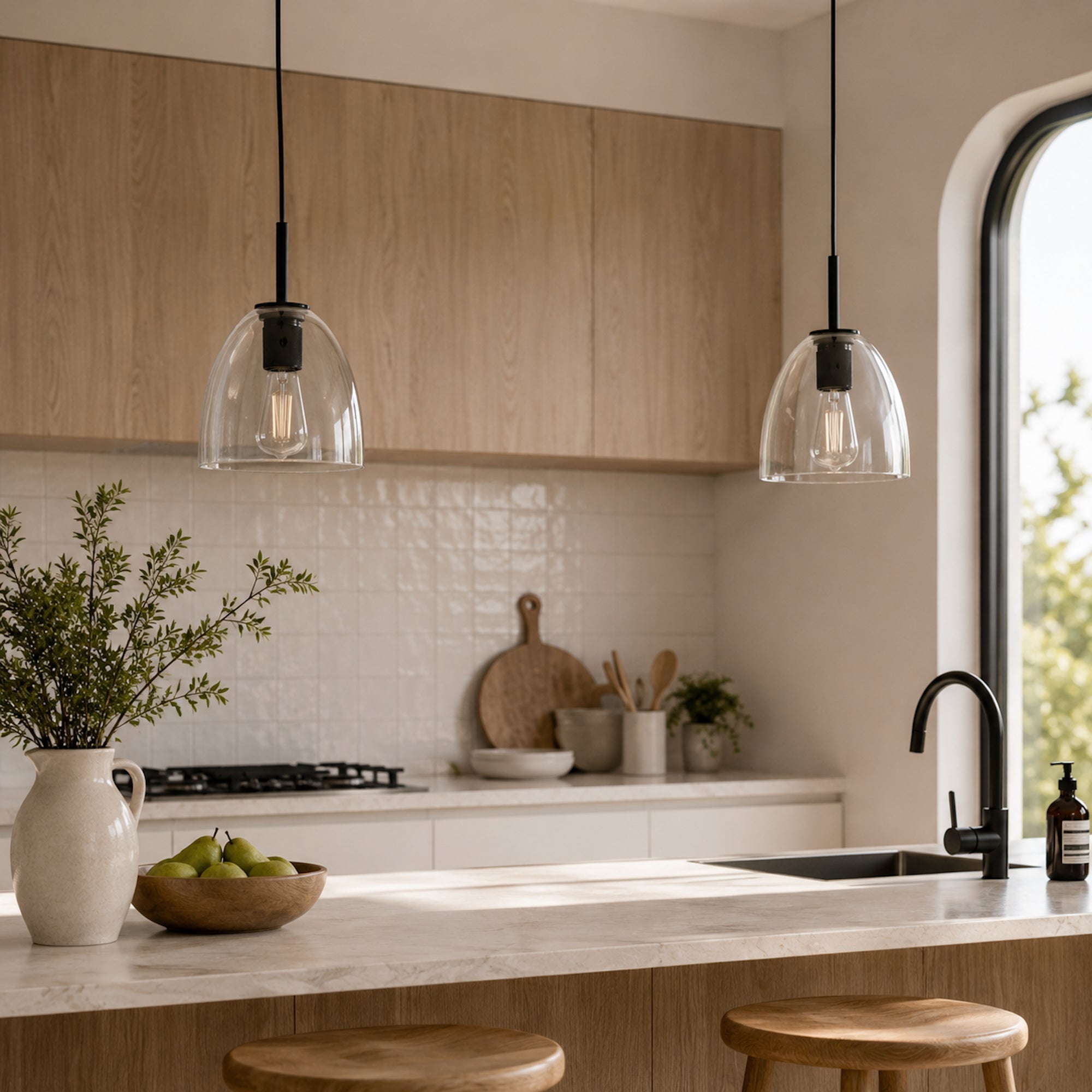Preston Black Glass Pendant Light - Modern Industrial Style
