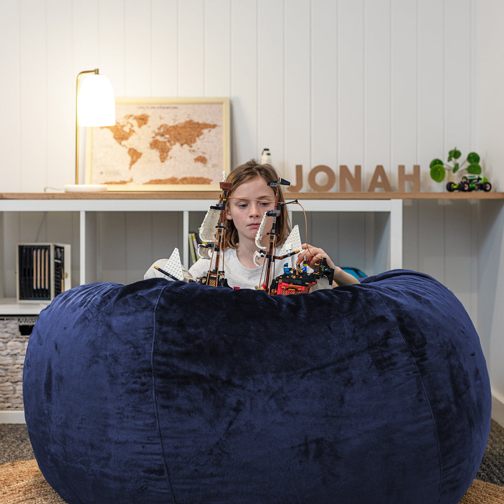 Navy Blue Pierre Fur Bean Bag - Luxurious Comfort & Style