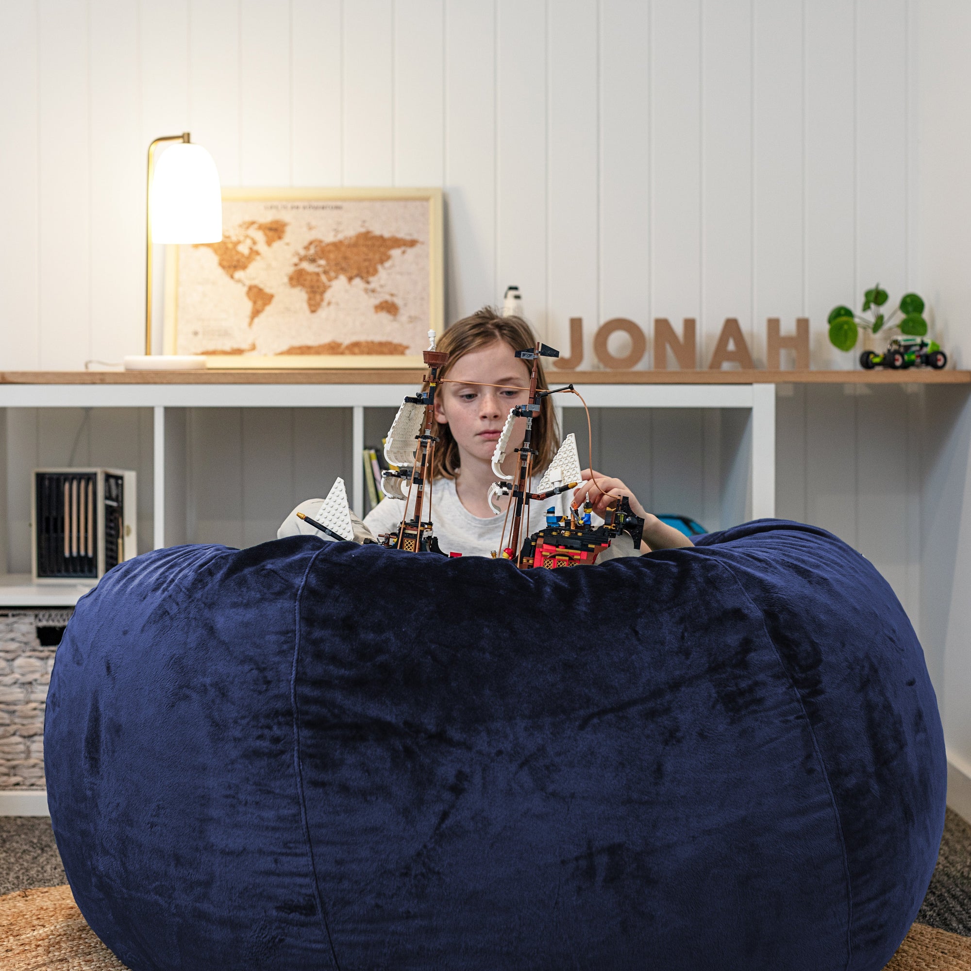 Navy Blue Pierre Fur Bean Bag - Luxurious Comfort & Style