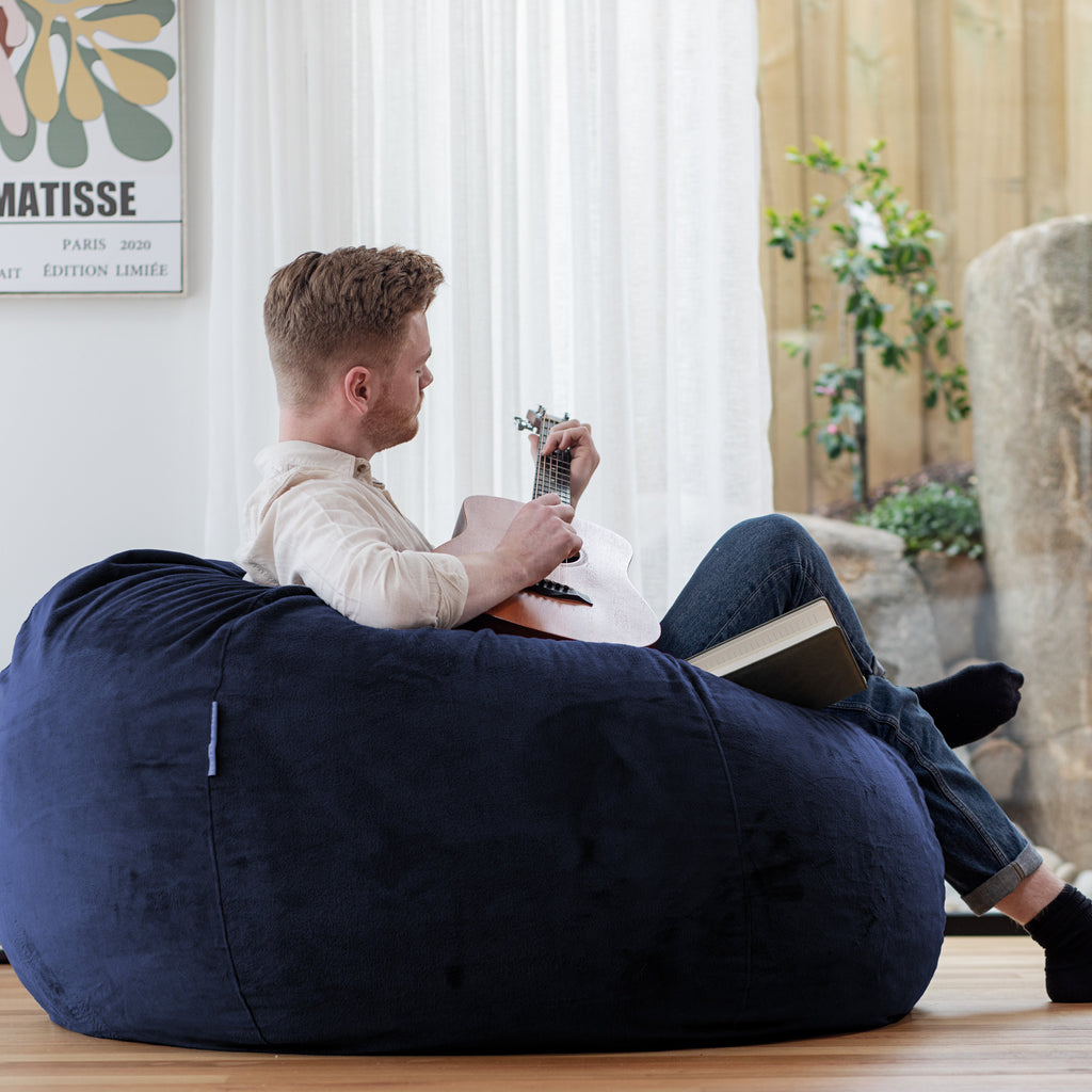 Navy Blue Pierre Fur Bean Bag - Luxurious Comfort & Style