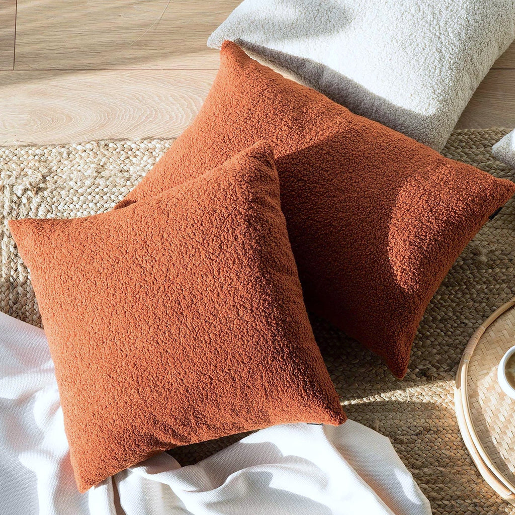 Luxurious Rust Teddy Boucle Cushion Cover with Soft Insert