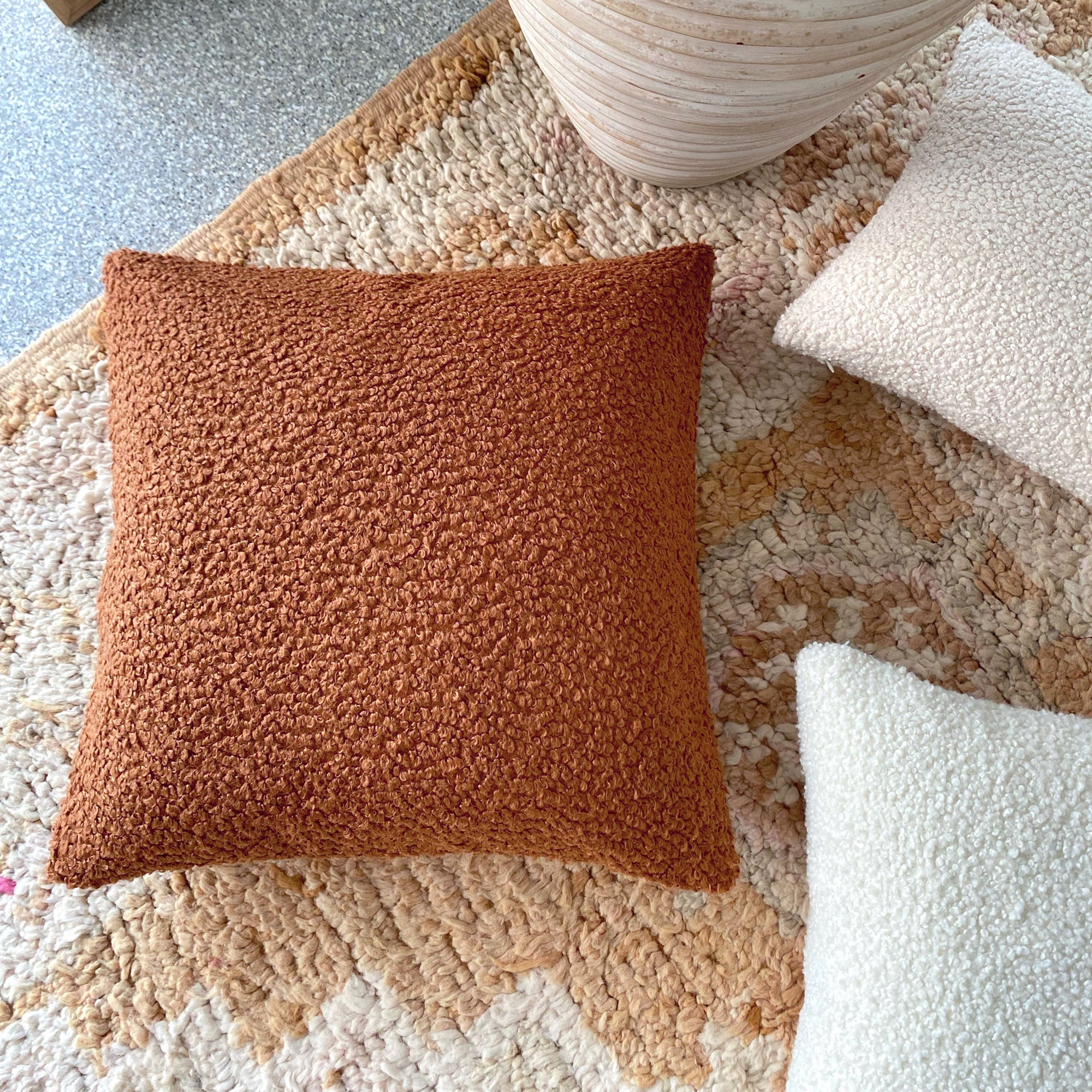 Luxurious Rust Teddy Boucle Cushion Cover with Soft Insert