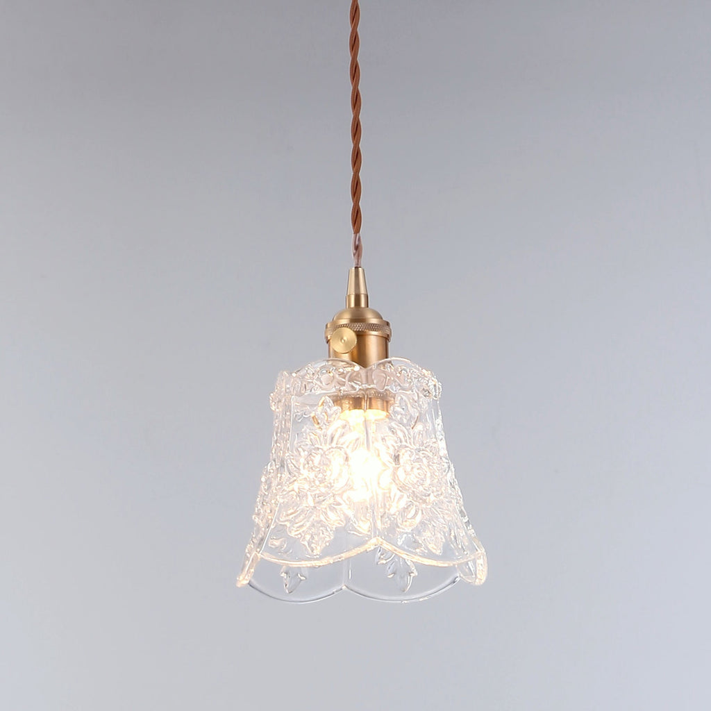 Mia Vintage Scallop Edge Glass Pendant Light - Elegant & Adjustable
