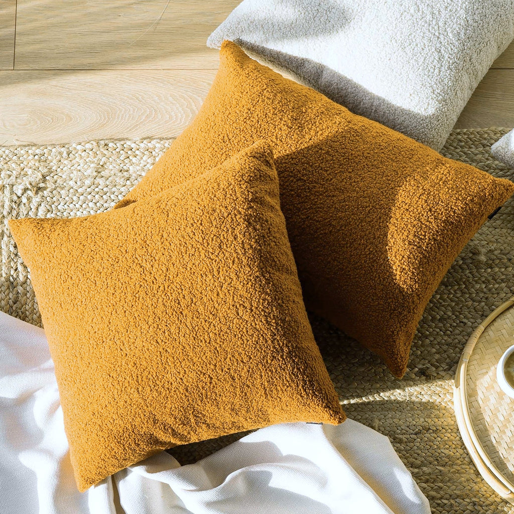 Mustard Teddy Boucle Cushion Cover with Insert - Stylish & Cozy