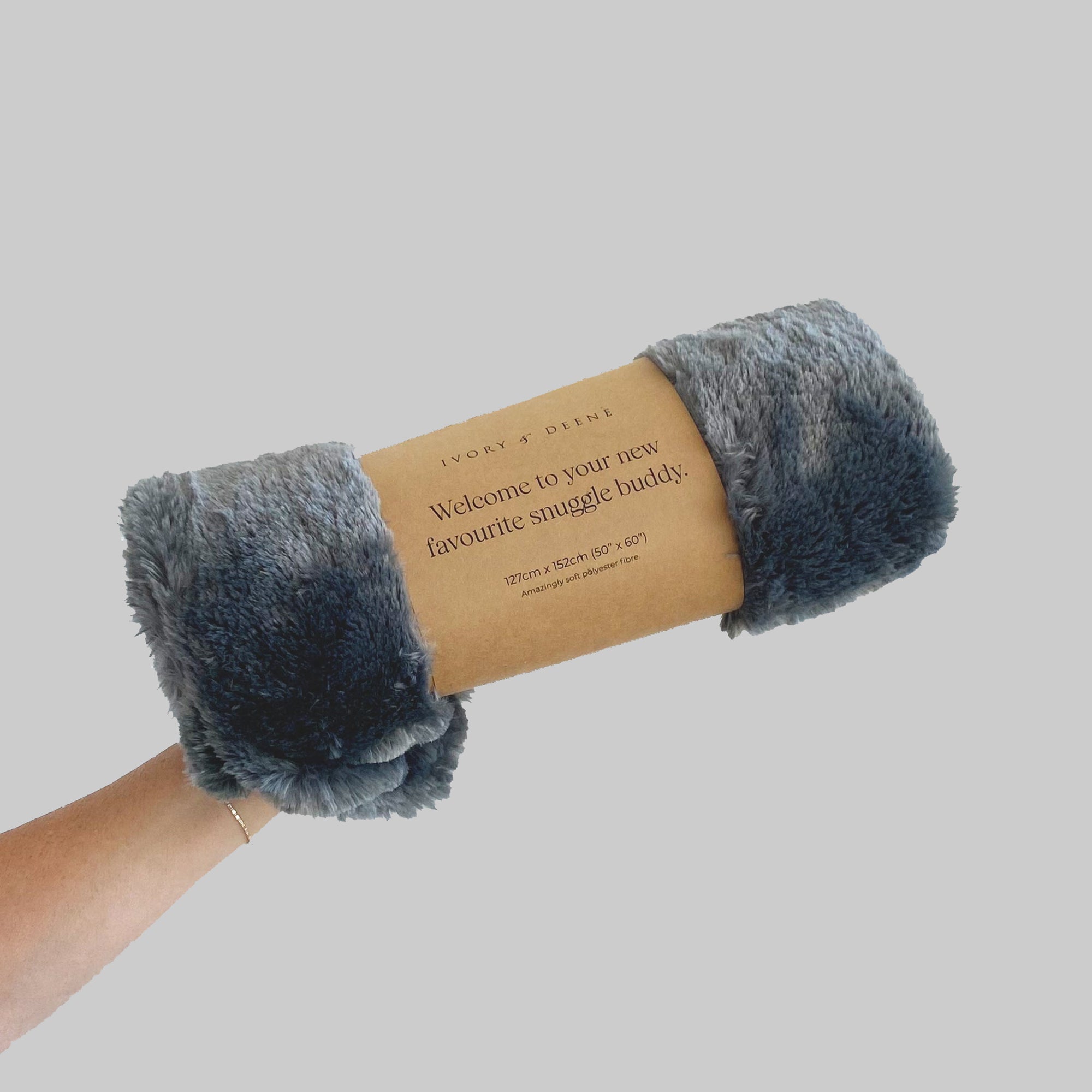 Luxurious Charcoal Grey Faux Fur Throw Blanket by Ivory & Deene