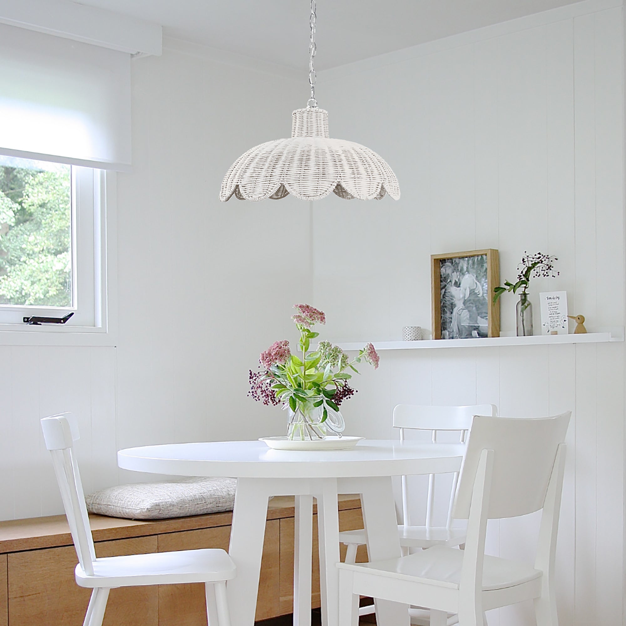 Alice Scallop Rattan Pendant Light - Elegant White Design