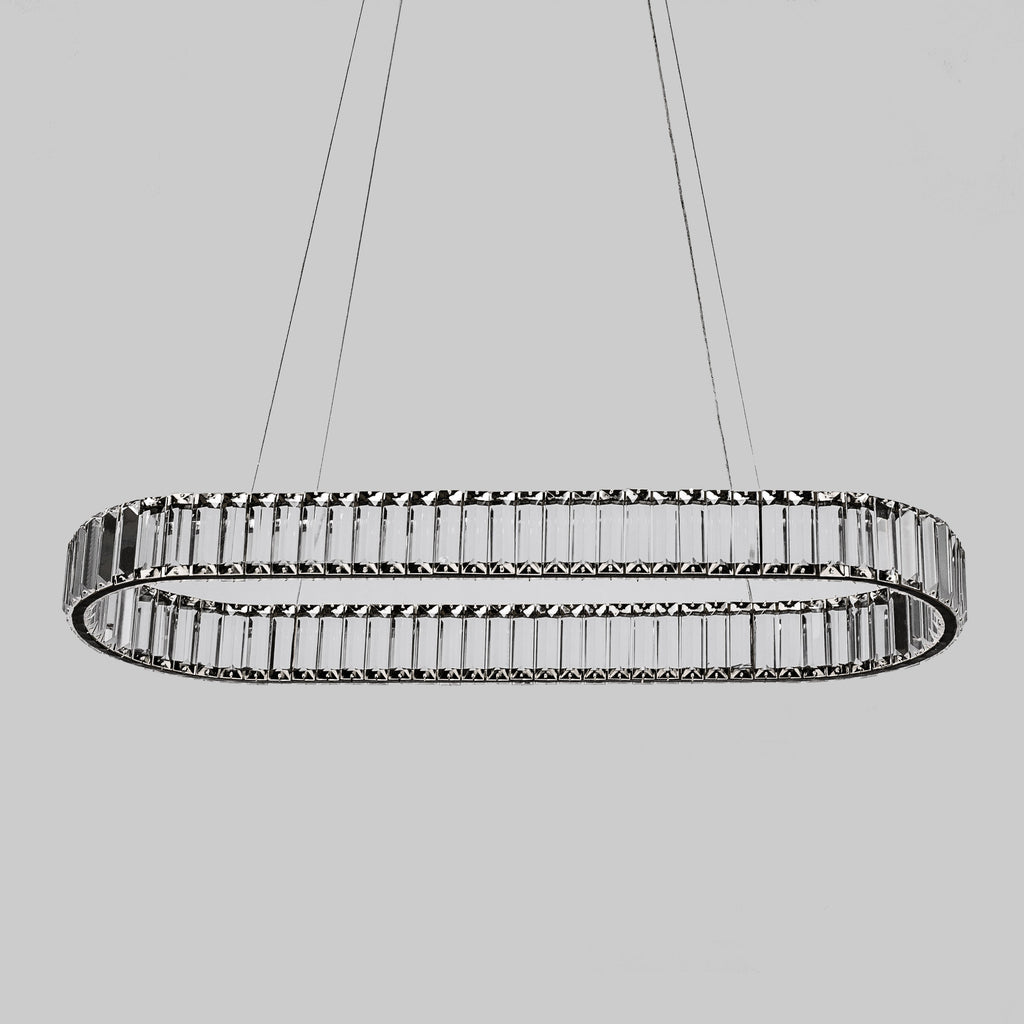 Quivira Oval Crystal LED Chandelier with Black Hardware & Adjustable Cords