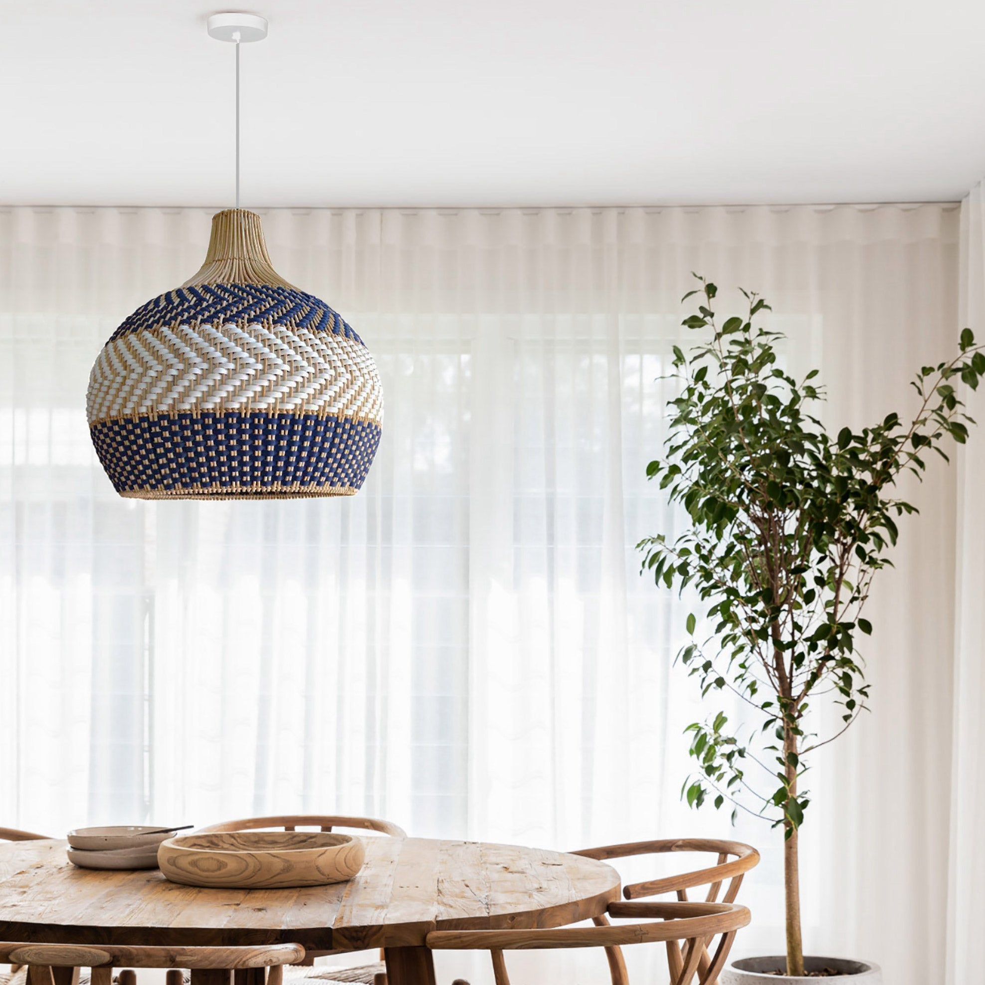 Bondi Rattan Pendant Light - Unique Blue & White Design
