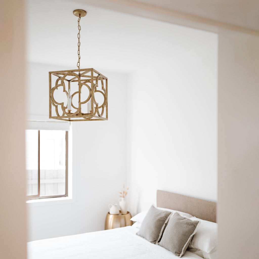 Venetia Gold Pendant Light - Elegant Box Frame Lantern Design