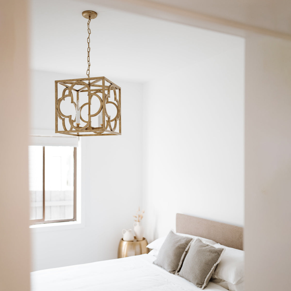 Venetia Modern Detailed Box Frame Lantern Pendant Light - Gold