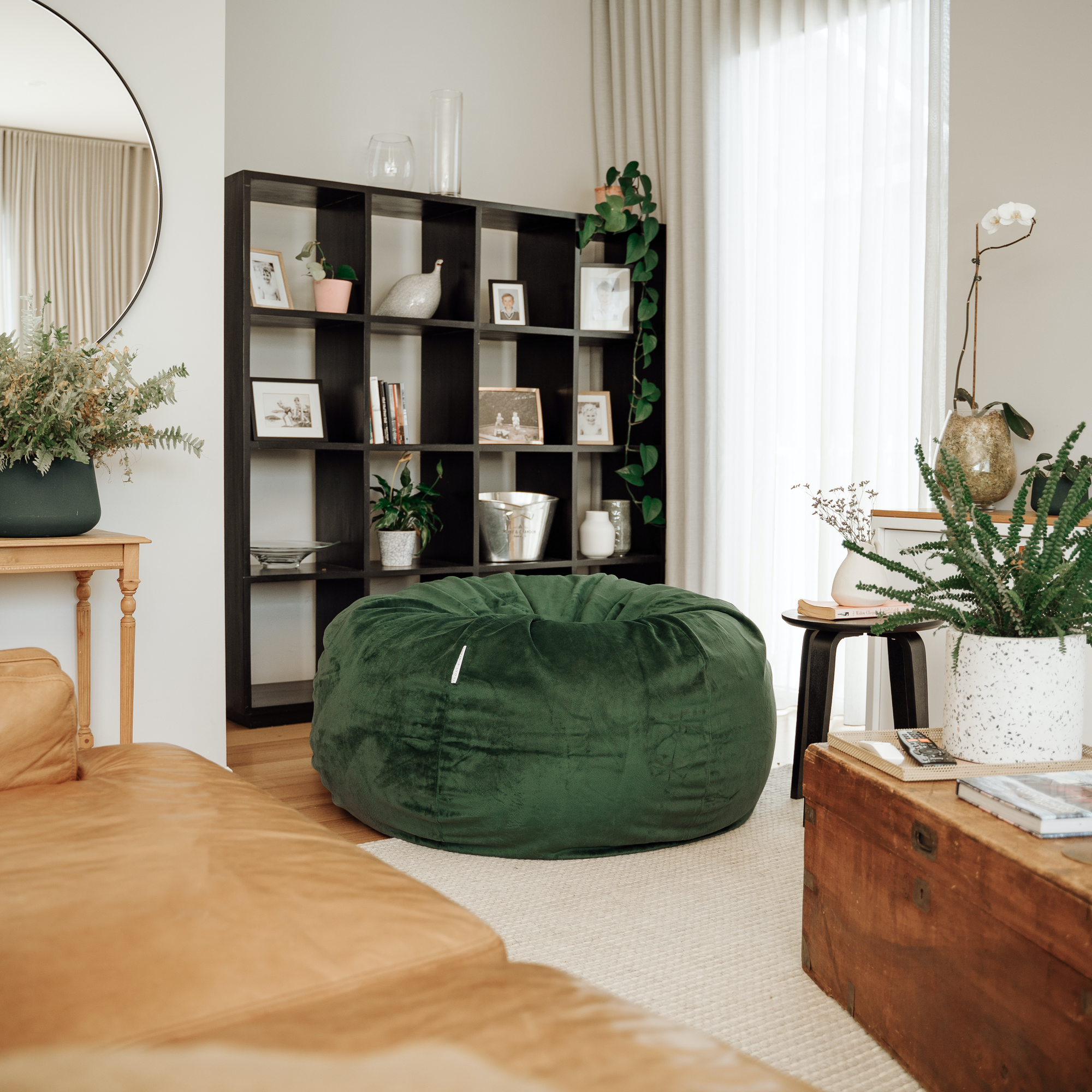 Emerald Green Pierre Fur Bean Bag - Plush & Stylish Seating