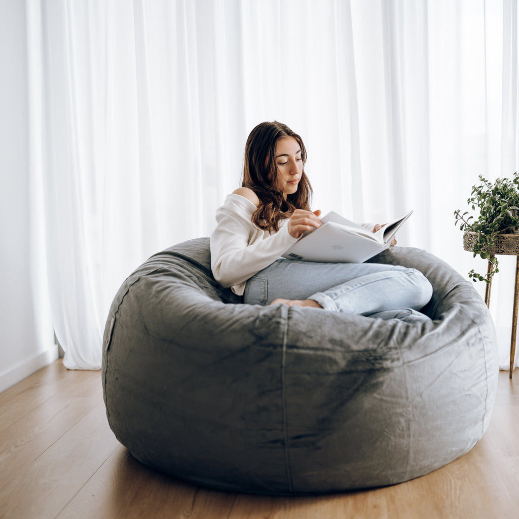 Pierre Fur Charcoal Bean Bag - Stylish Comfort & Easy Care