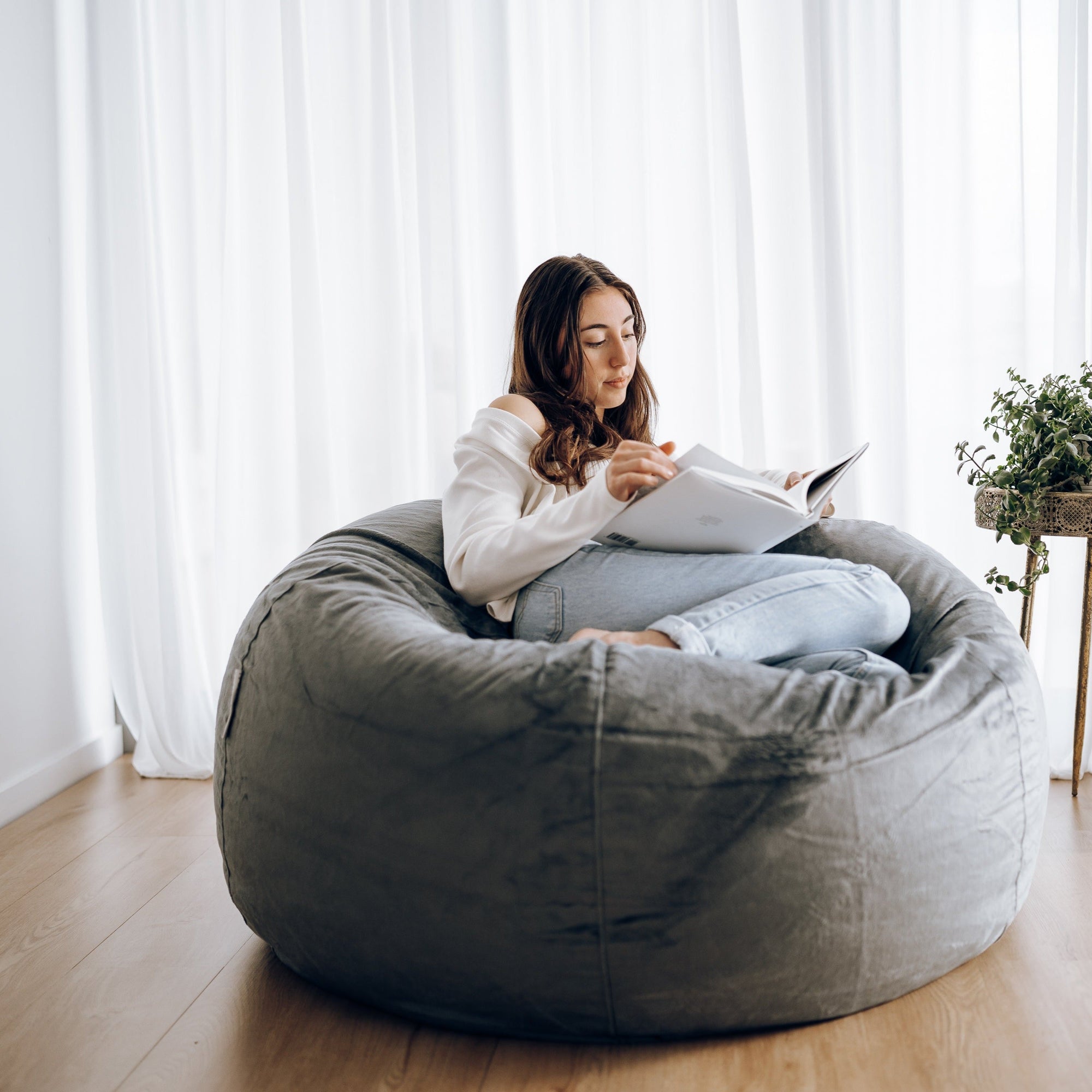 Pierre Fur Charcoal Bean Bag - Stylish Comfort & Easy Care