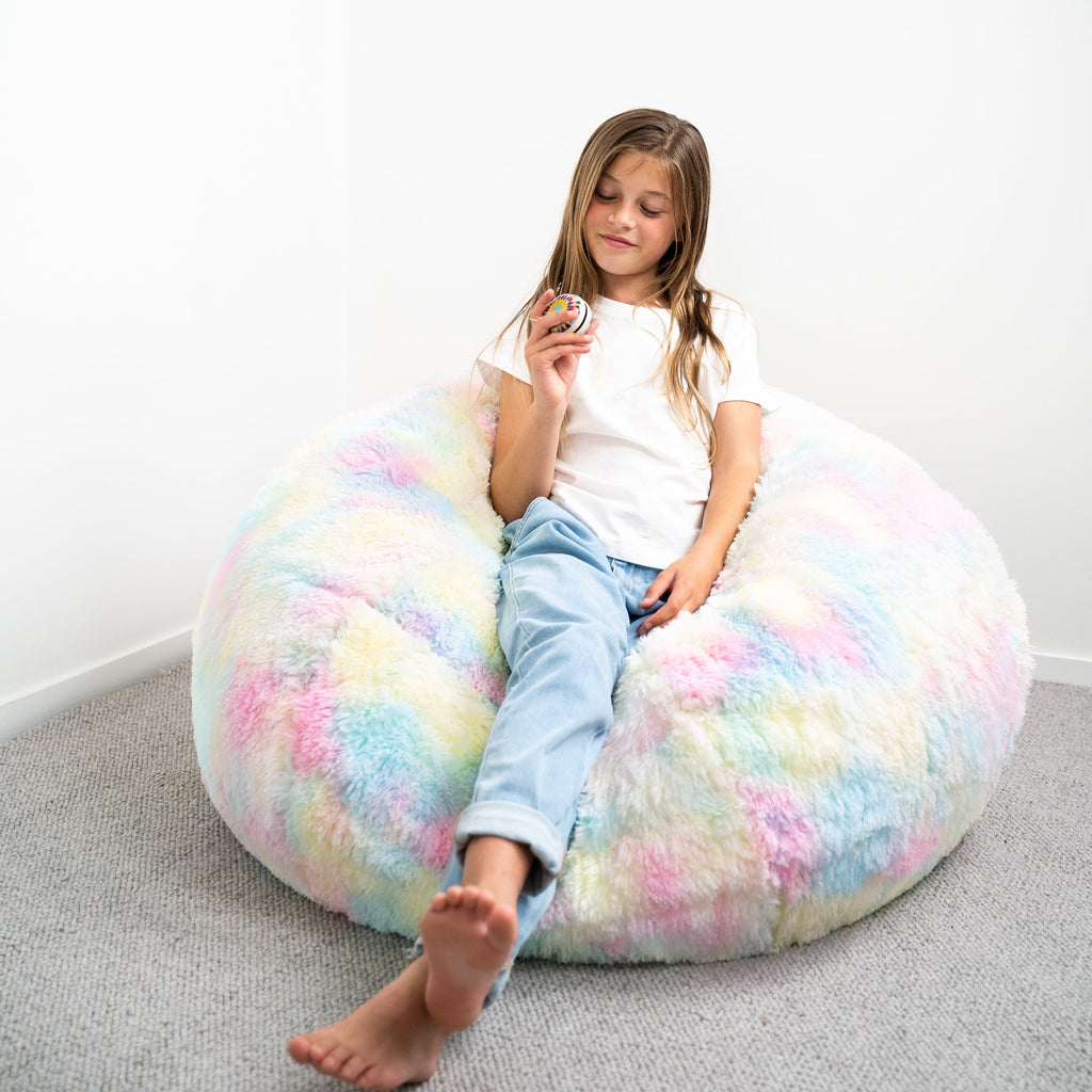 Shaggy Rainbow Unicorn Tie Dye Bean Bag - Cozy & Fun