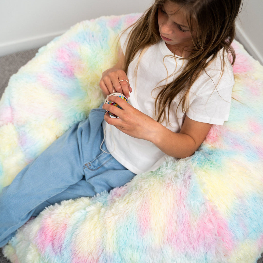 Shaggy Rainbow Unicorn Tie Dye Bean Bag - Cozy & Fun